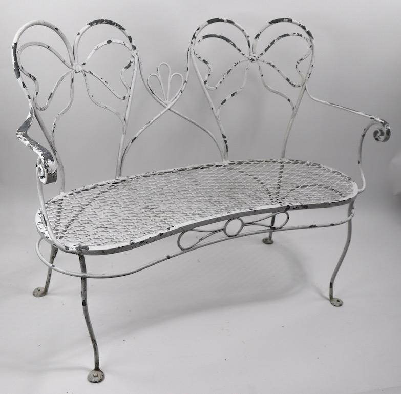 Glamorous Wrought Iron Garden Bench with Bow Tie Back In Good Condition In New York, NY