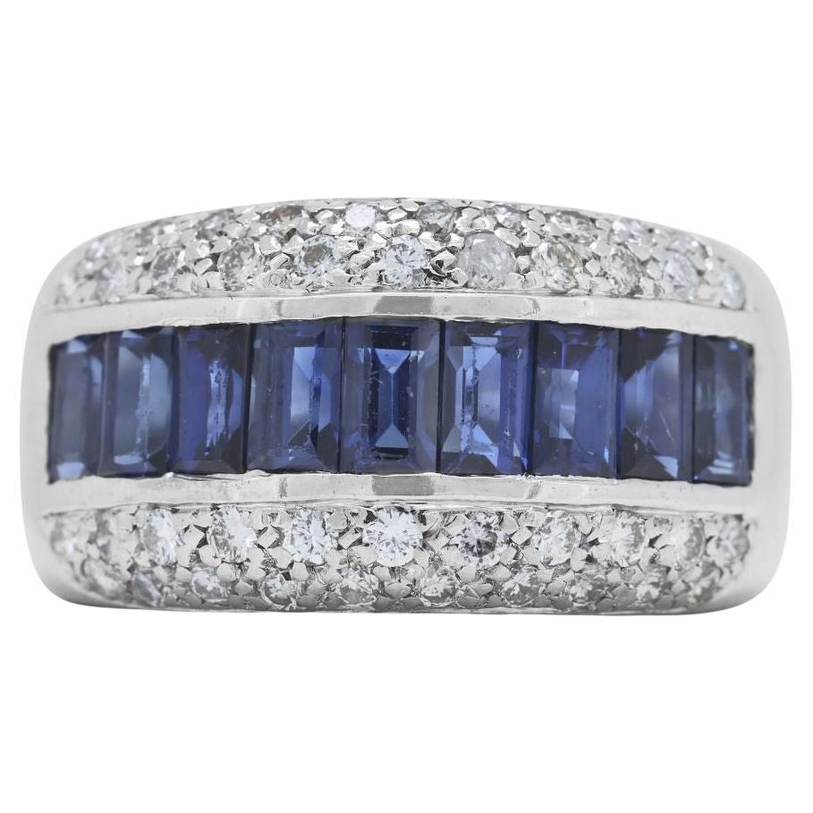 Glamorously Handmade 1.85ct Sapphire and Diamond Ring in 18K White Gold
