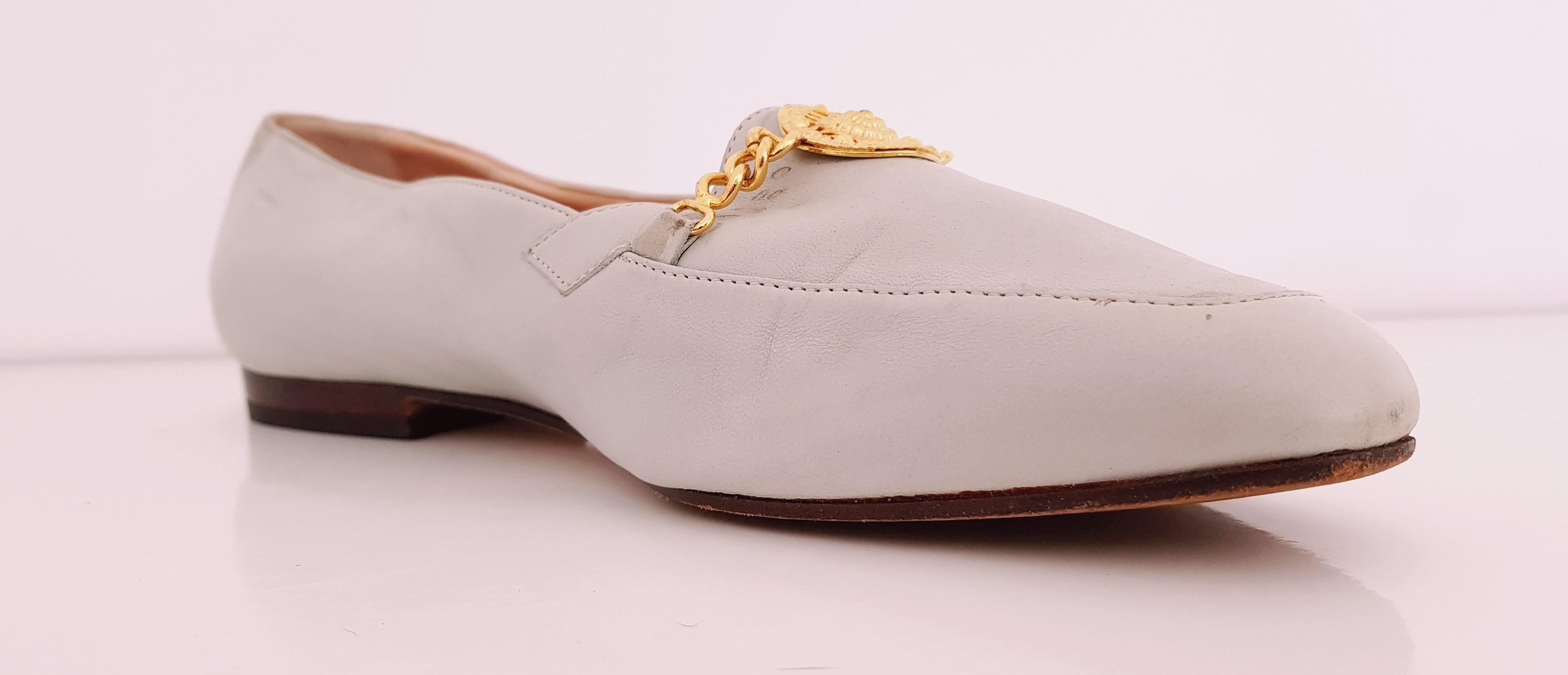 Beige Glamour Boutique x Versace Leather Flat Ballerines with Golden Medallion For Sale