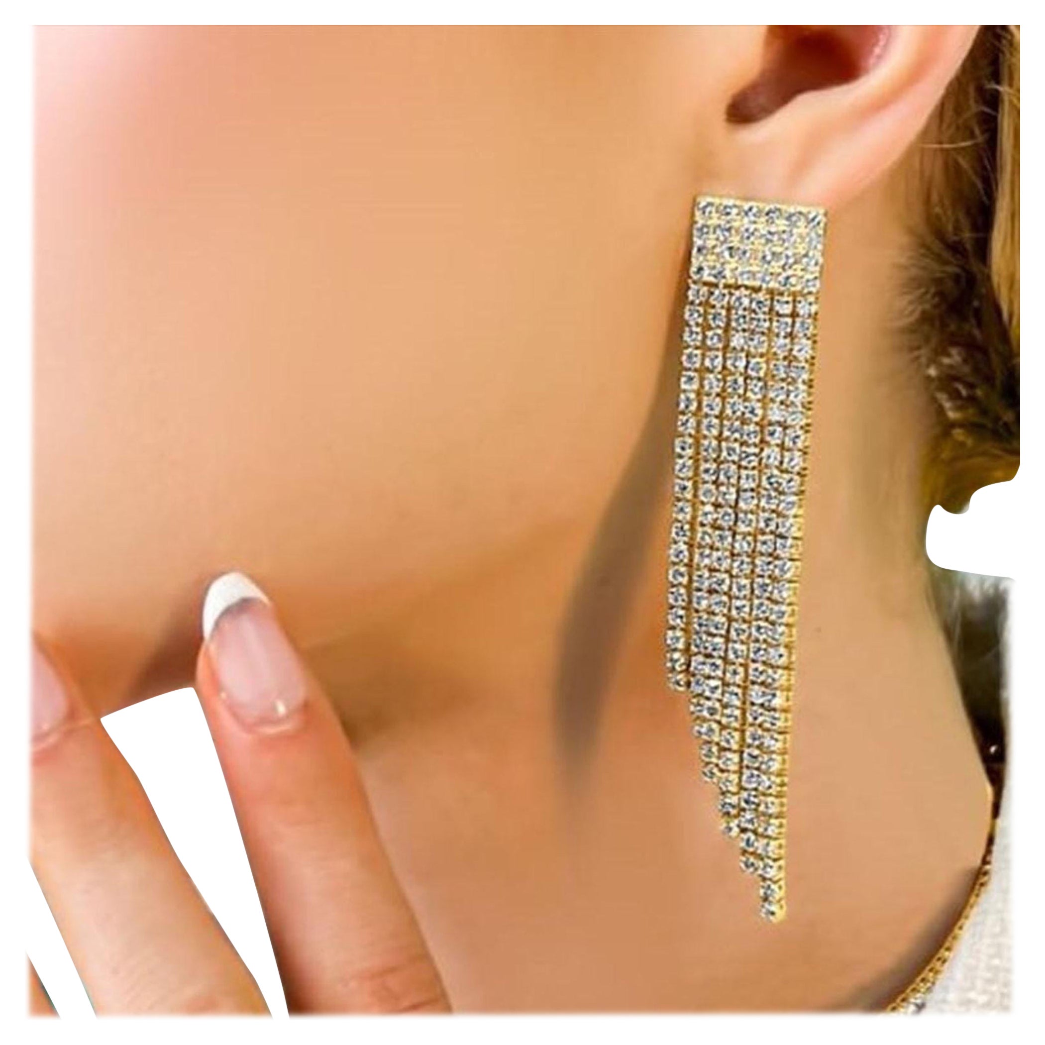 Boucles d'oreilles pendantes en or jaune 14K avec strass, Cascade Glamour
