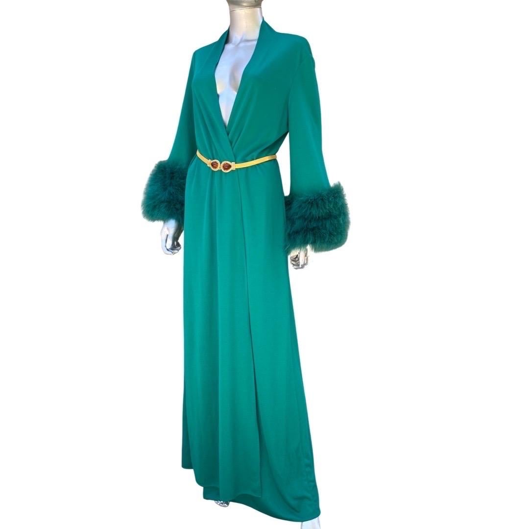 Glamour Emerald Green Vintage Marabou Cuff Dress/Robe/Coat One Size   6