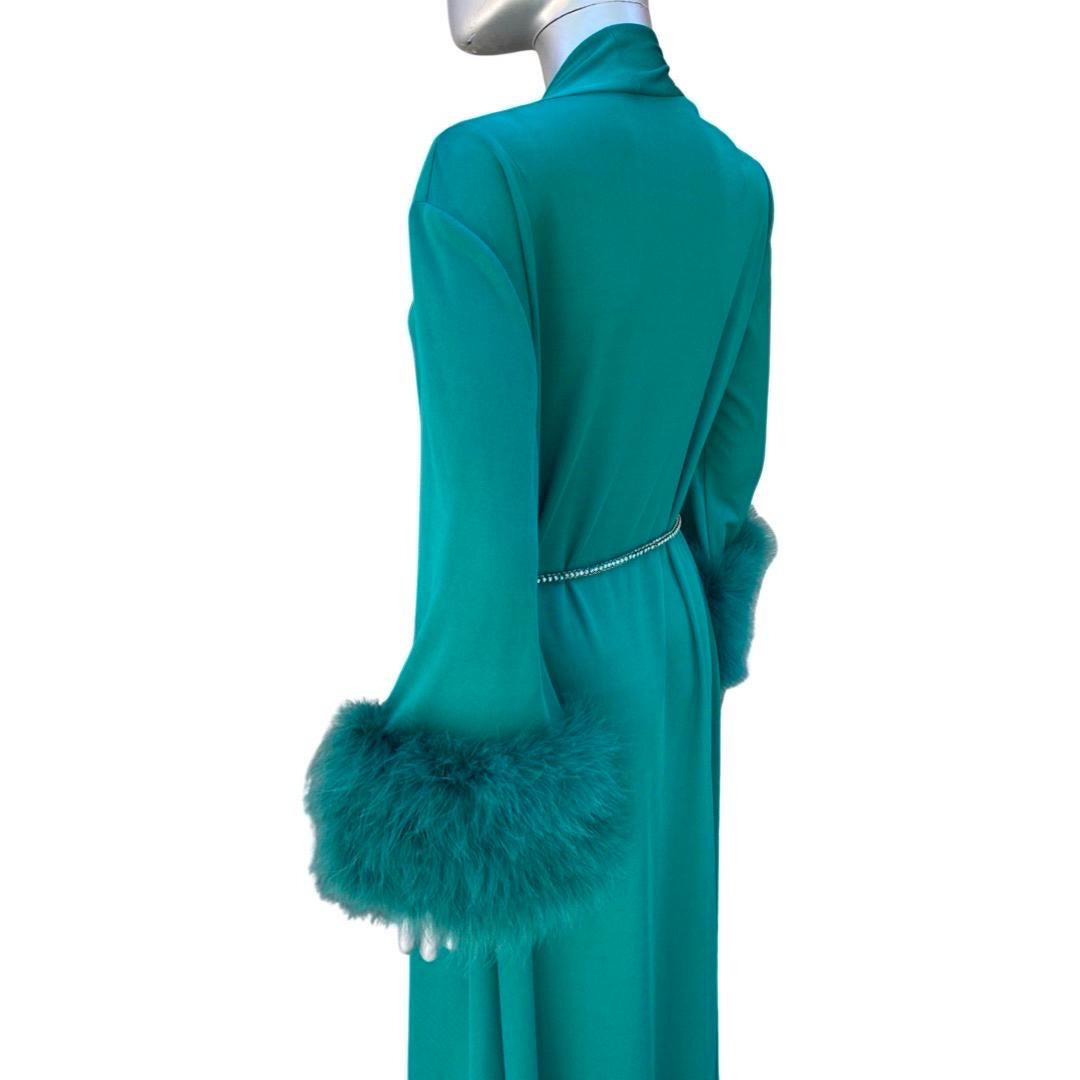 Glamour Emerald Green Vintage Marabou Cuff Dress/Robe/Coat One Size   7
