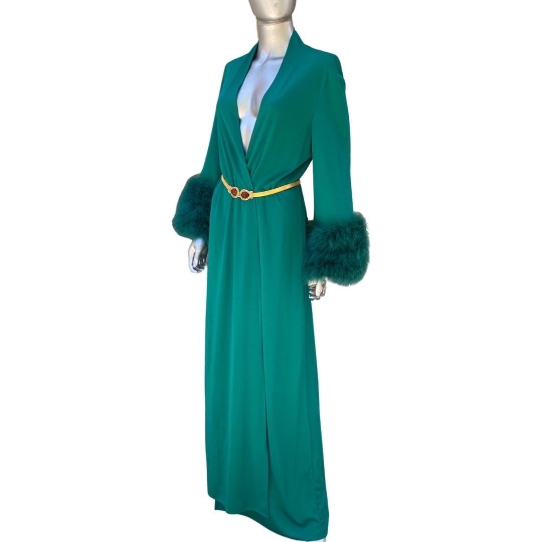 Glamour Emerald Green Vintage Marabou Cuff Dress/Robe/Coat One Size   9