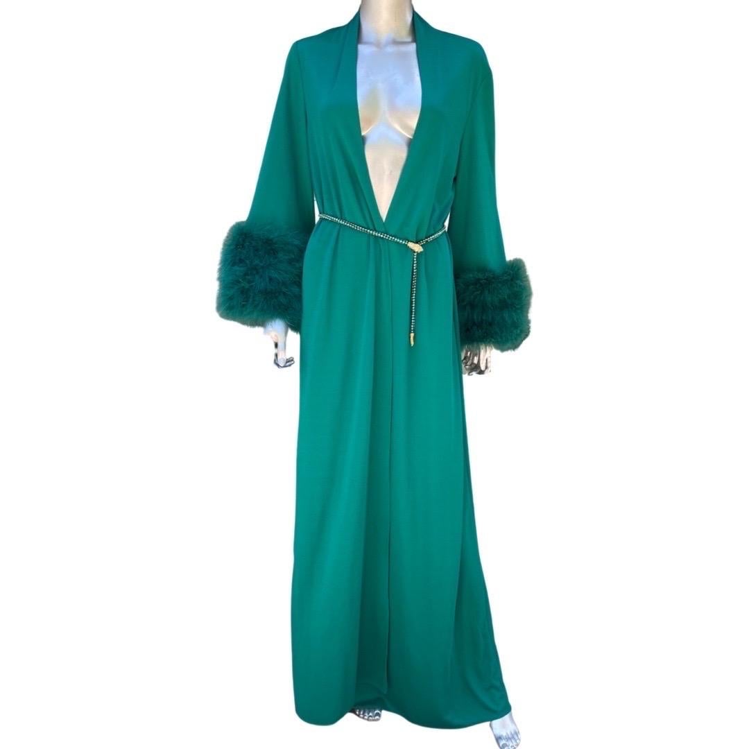 Glamour Emerald Green Vintage Marabou Cuff Dress/Robe/Coat One Size   10