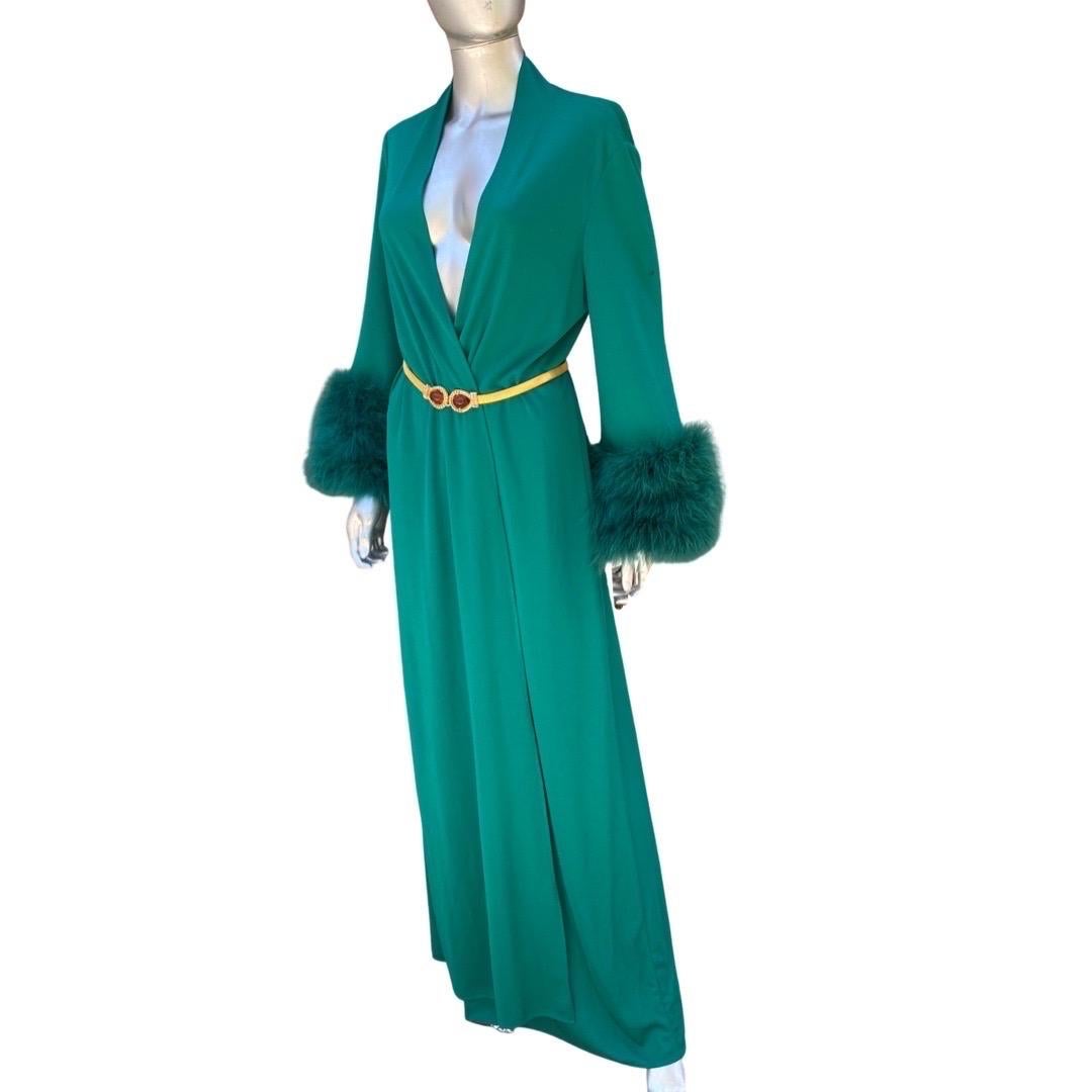 Glamour Emerald Green Vintage Marabou Cuff Dress/Robe/Coat One Size   12