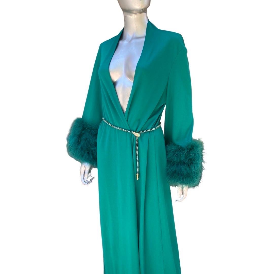 Glamour Emerald Green Vintage Marabou Cuff Dress/Robe/Coat One Size   13