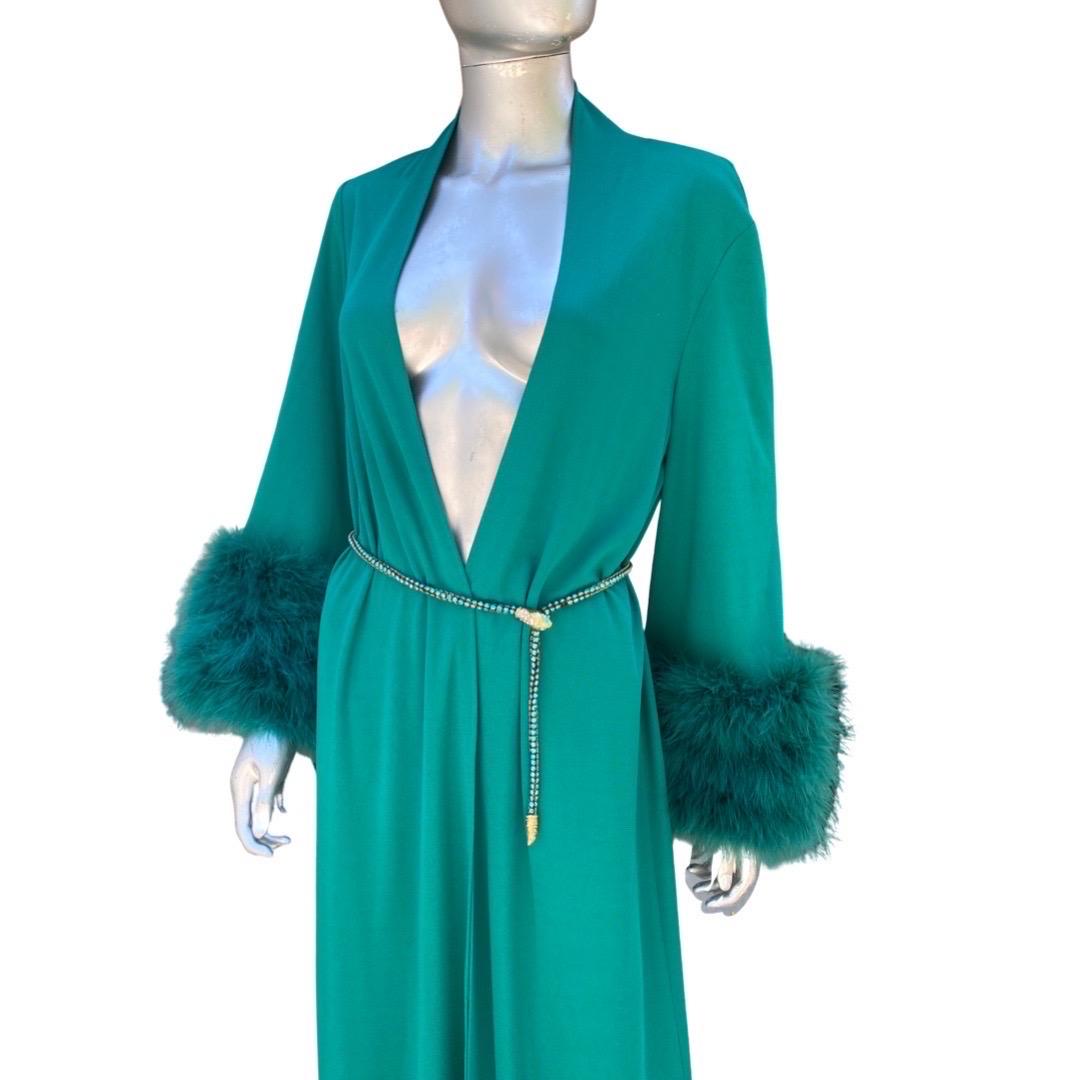 Glamour Emerald Green Vintage Marabou Cuff Dress/Robe/Coat One Size   1