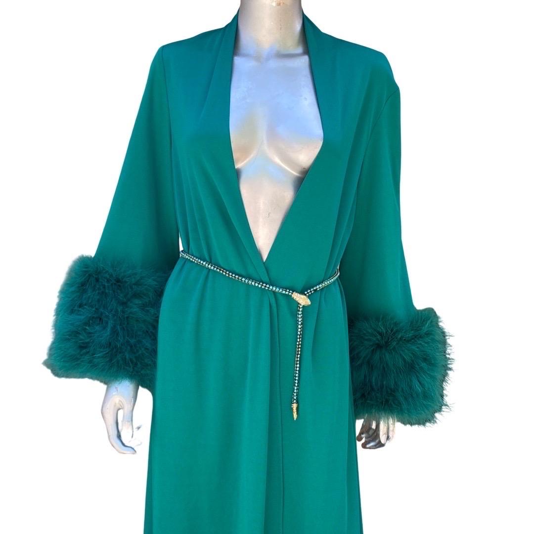 Glamour Emerald Green Vintage Marabou Cuff Dress/Robe/Coat One Size   2