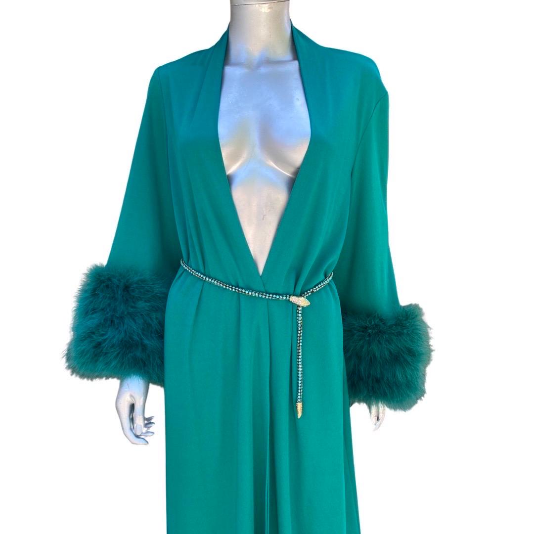 Glamour Emerald Green Vintage Marabou Cuff Dress/Robe/Coat One Size   3