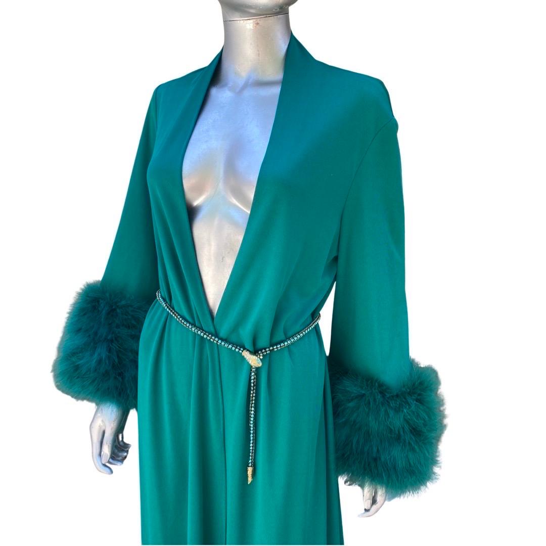 Glamour Emerald Green Vintage Marabou Cuff Dress/Robe/Coat One Size   4