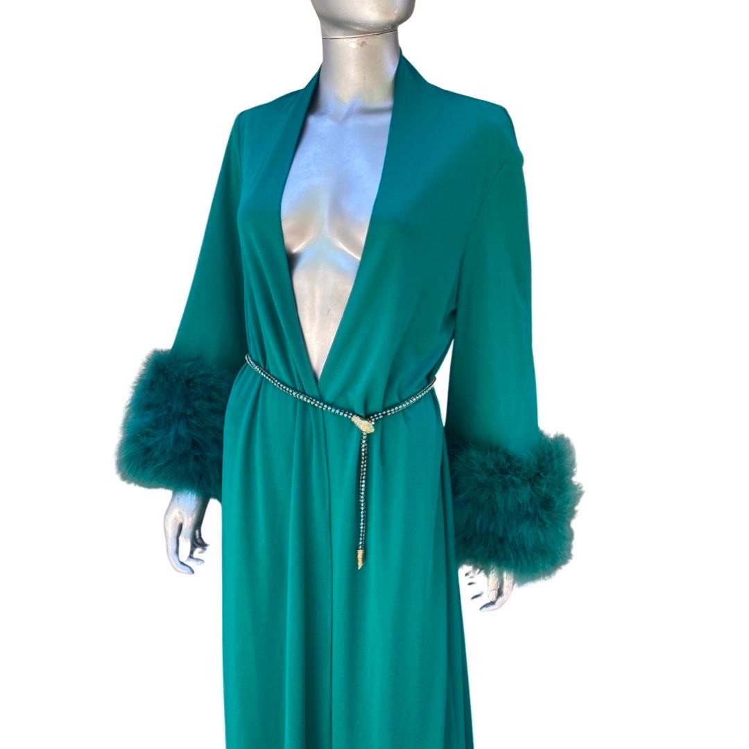 Glamour Emerald Green Vintage Marabou Cuff Dress/Robe/Coat One Size   5