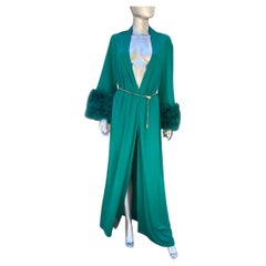 Glamour Emerald Green Vintage Marabou Cuff Dress/Robe/Coat One Size  
