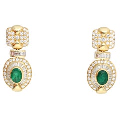 Glamour Vintage Smaragde Diamanten Ohrringe Gelbgold 18K, 1984