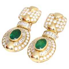 Glamour Vintage Smaragde Diamanten Ohrringe Gelbgold 18K, 1984