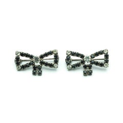 Glamour Vintage Pair of Black & White Crystal Brooches, 50s