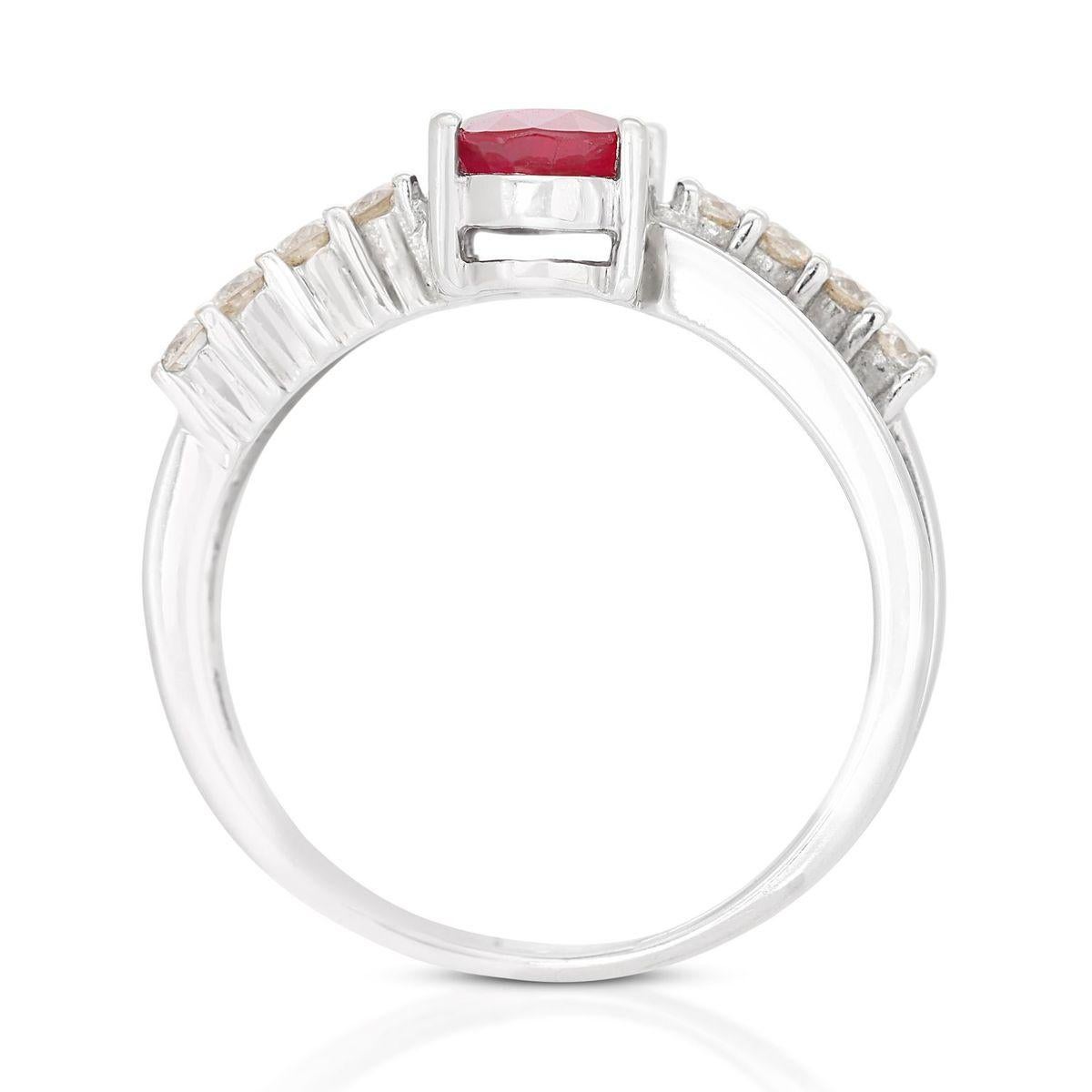 Glamourous Ruby and 0.40ct Diamonds in 18K White Gold Ring For Sale 1