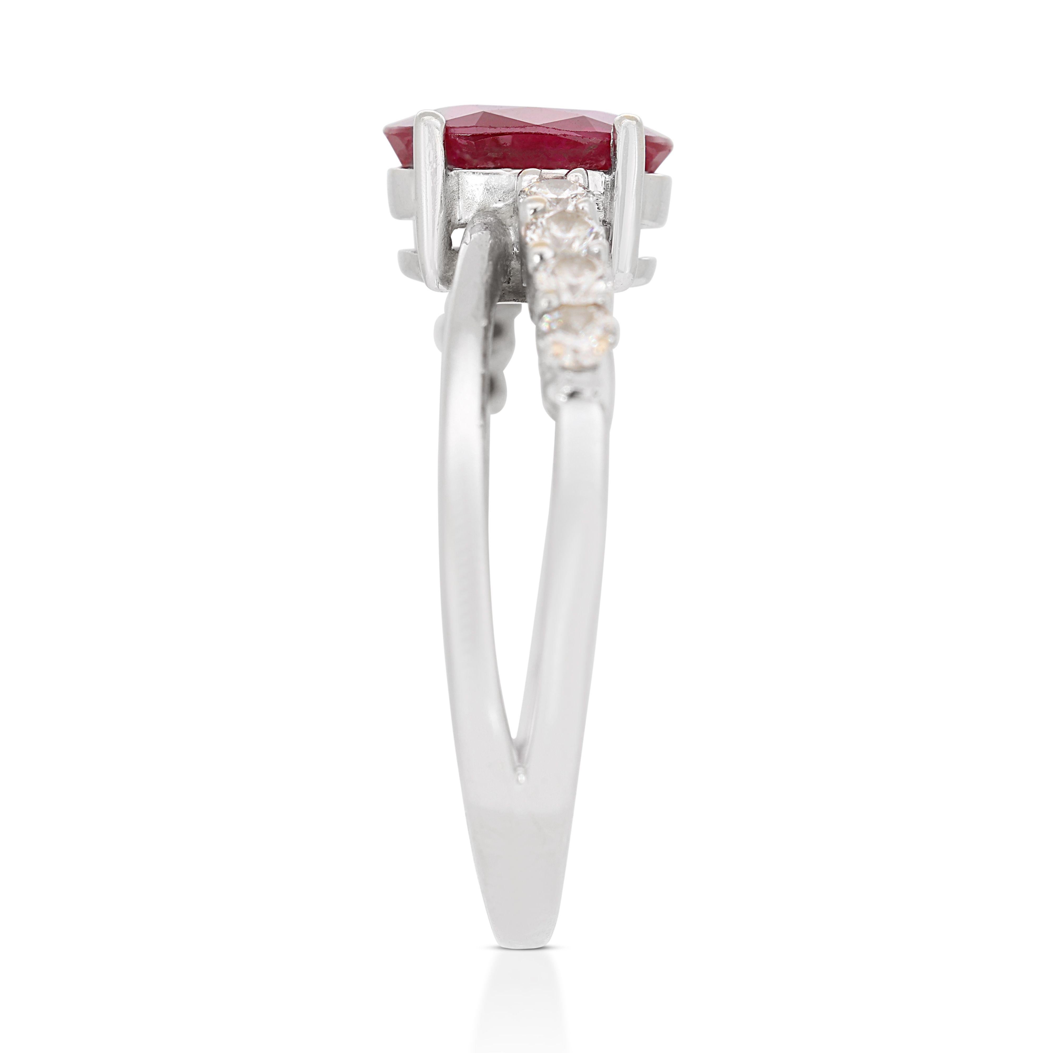 Glamourous Ruby and 0.40ct Diamonds in 18K White Gold Ring For Sale 2