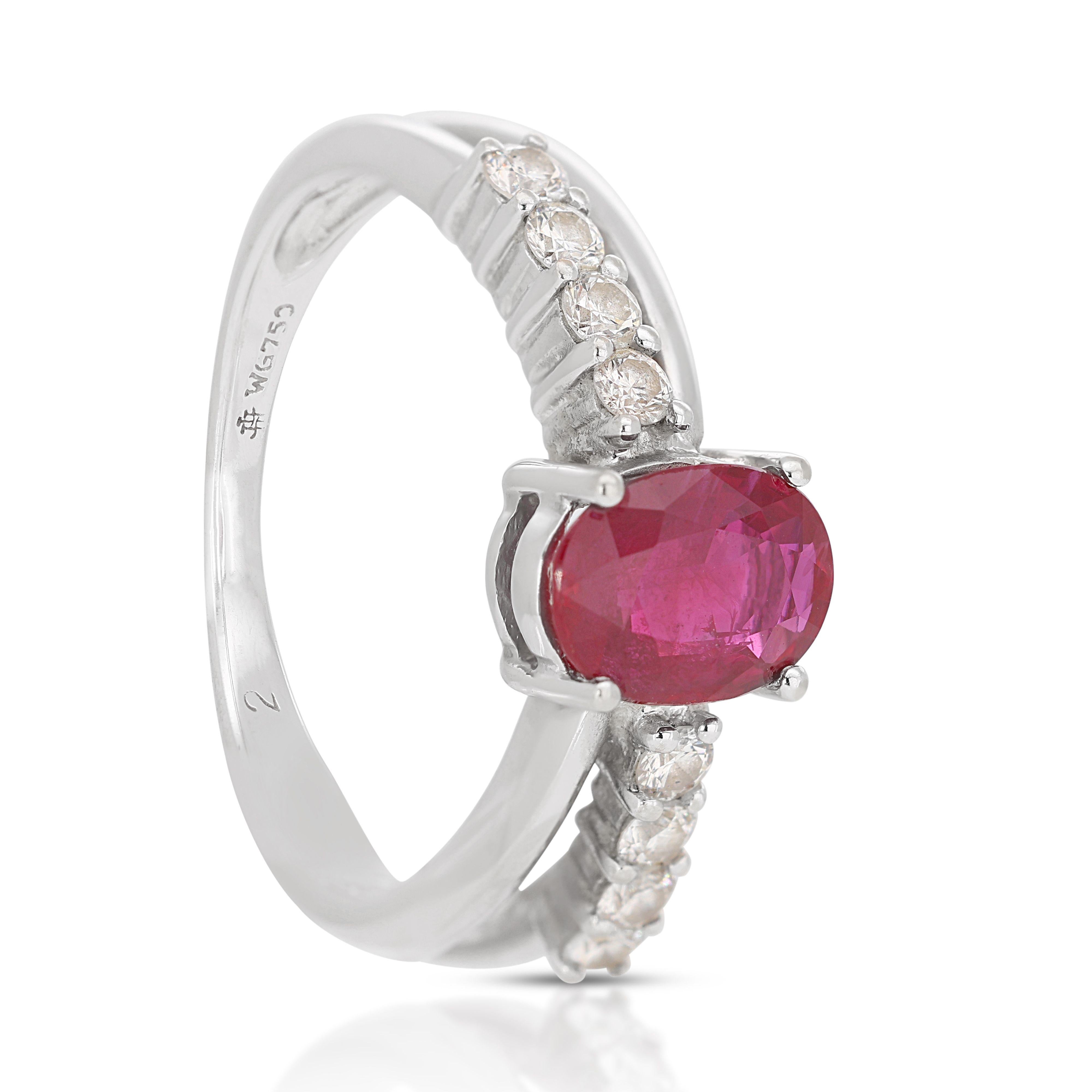 Glamourous Ruby and 0.40ct Diamonds in 18K White Gold Ring For Sale 3
