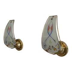 Glas and Gold Metal Pair of Wall Lights by Krämer Leuchten, 1970s, Germany