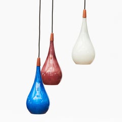 Glass and Teak  Pendant Light, Danish Design, Holmegaard, circa 1955