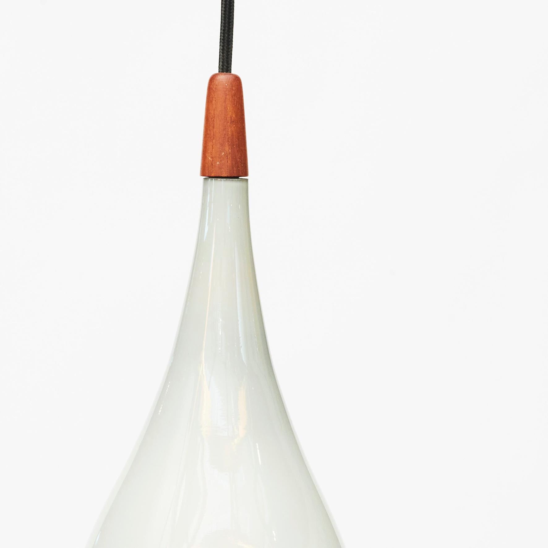European Glass and Teak  Pendant Light, Danish Design, Holmegaard, circa 1955 For Sale