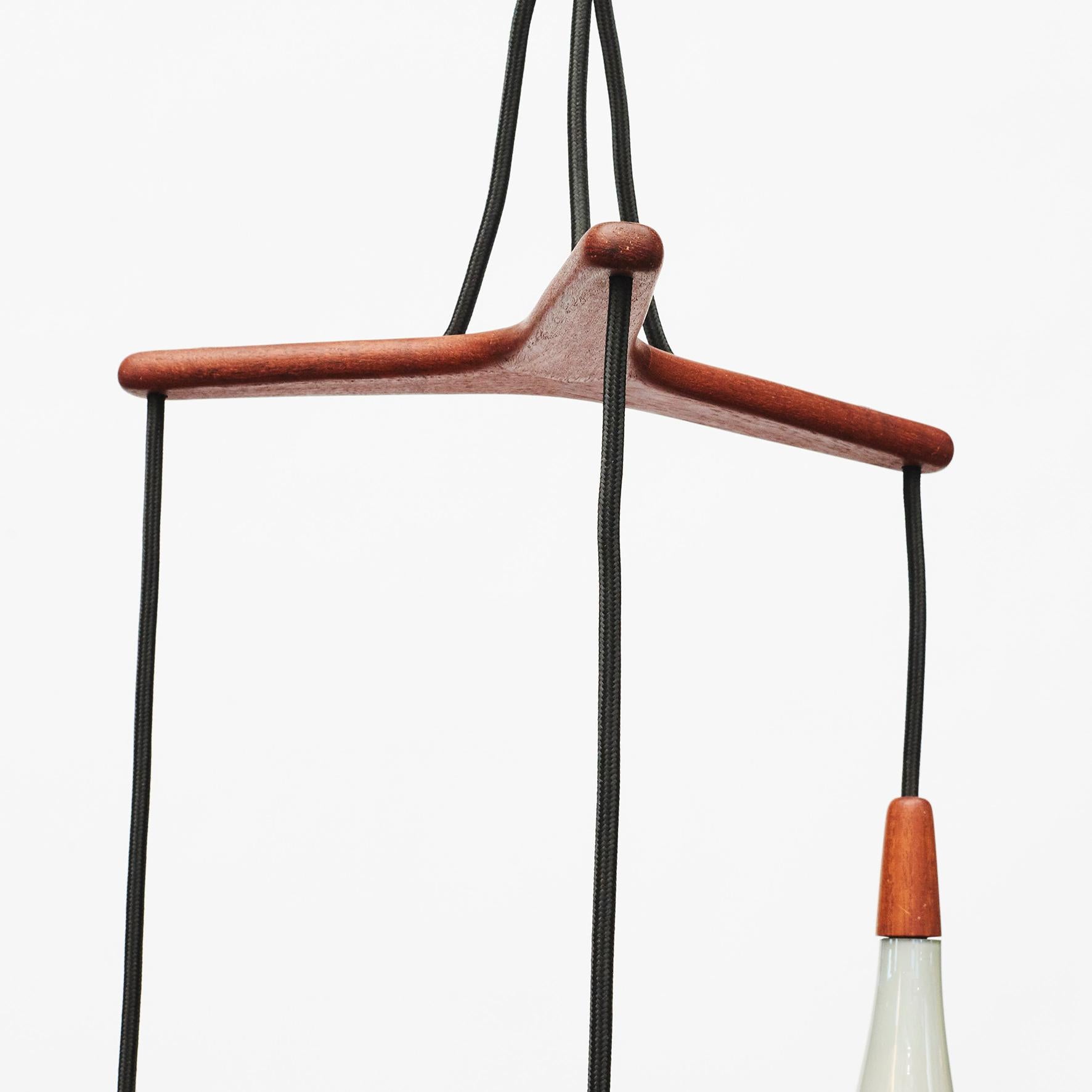 European Glass and Teak  Pendant Light, Danish Design, Holmegaard, circa 1955 For Sale