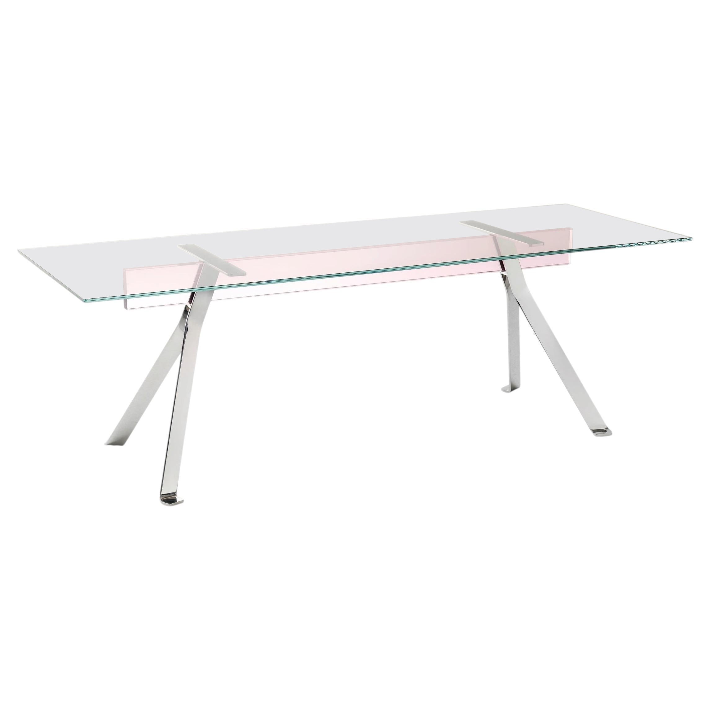 Glas Italia Mari Cristal Rectangular Table 220x90 cm (86.6×35.4 in) Light Pink
