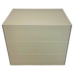 Glas Italia, Modern Gray Glass 3 Drawer Bedside Table Cabinet, Italian Modern