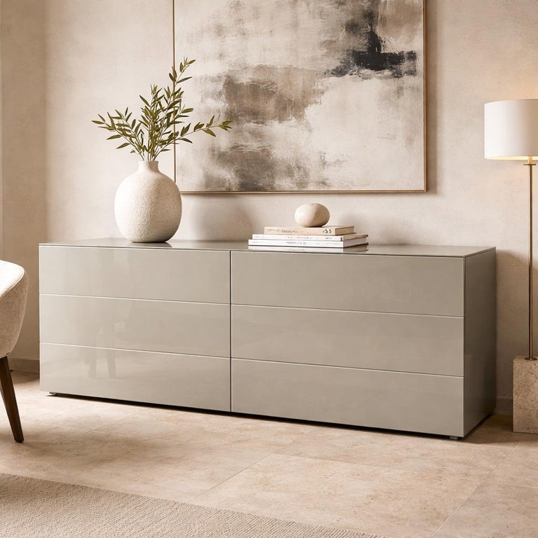 grey glass dresser MARVILLA Gray LED 66" Wide Dresser & Mirror