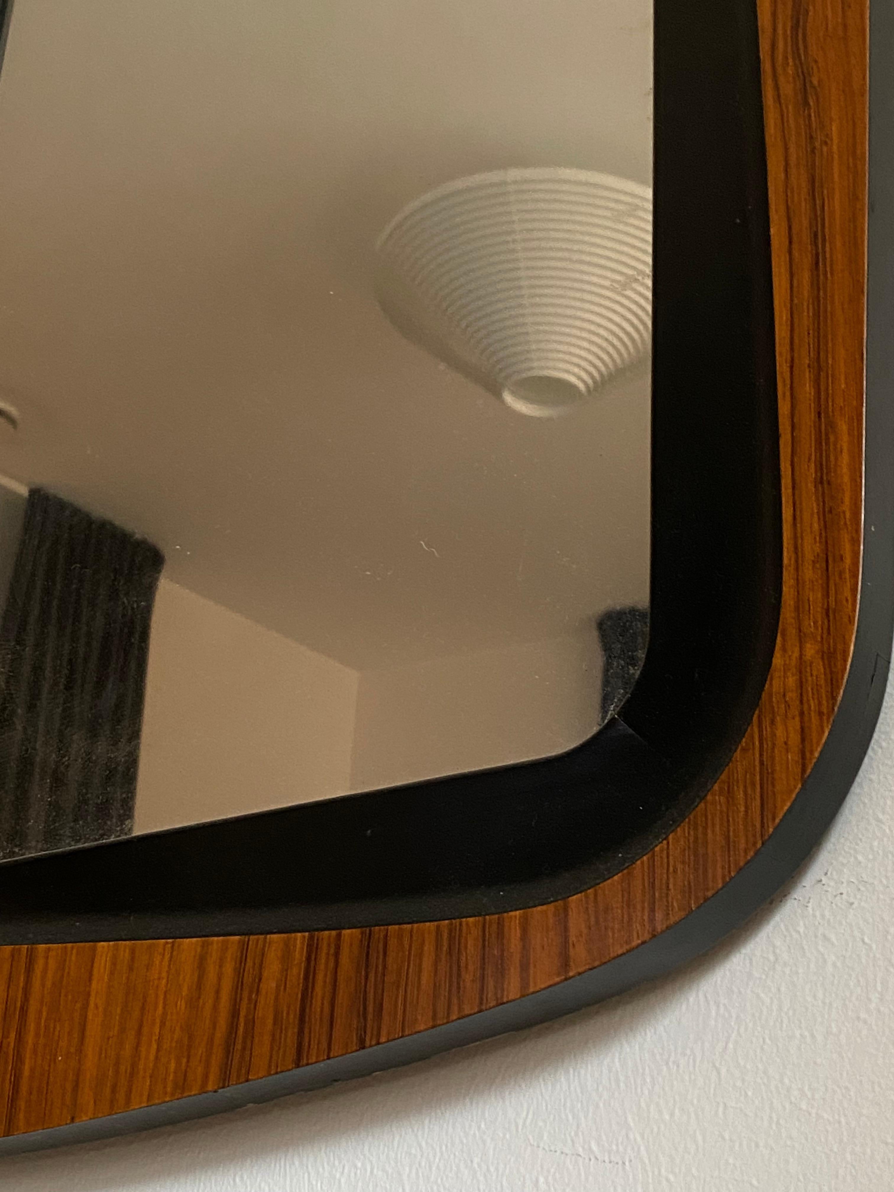 Mid-Century Modern Glas & Trä, Rare Wall Mirror Rosewood Black-Painted Wood Hovmantorp Sweden 1950s