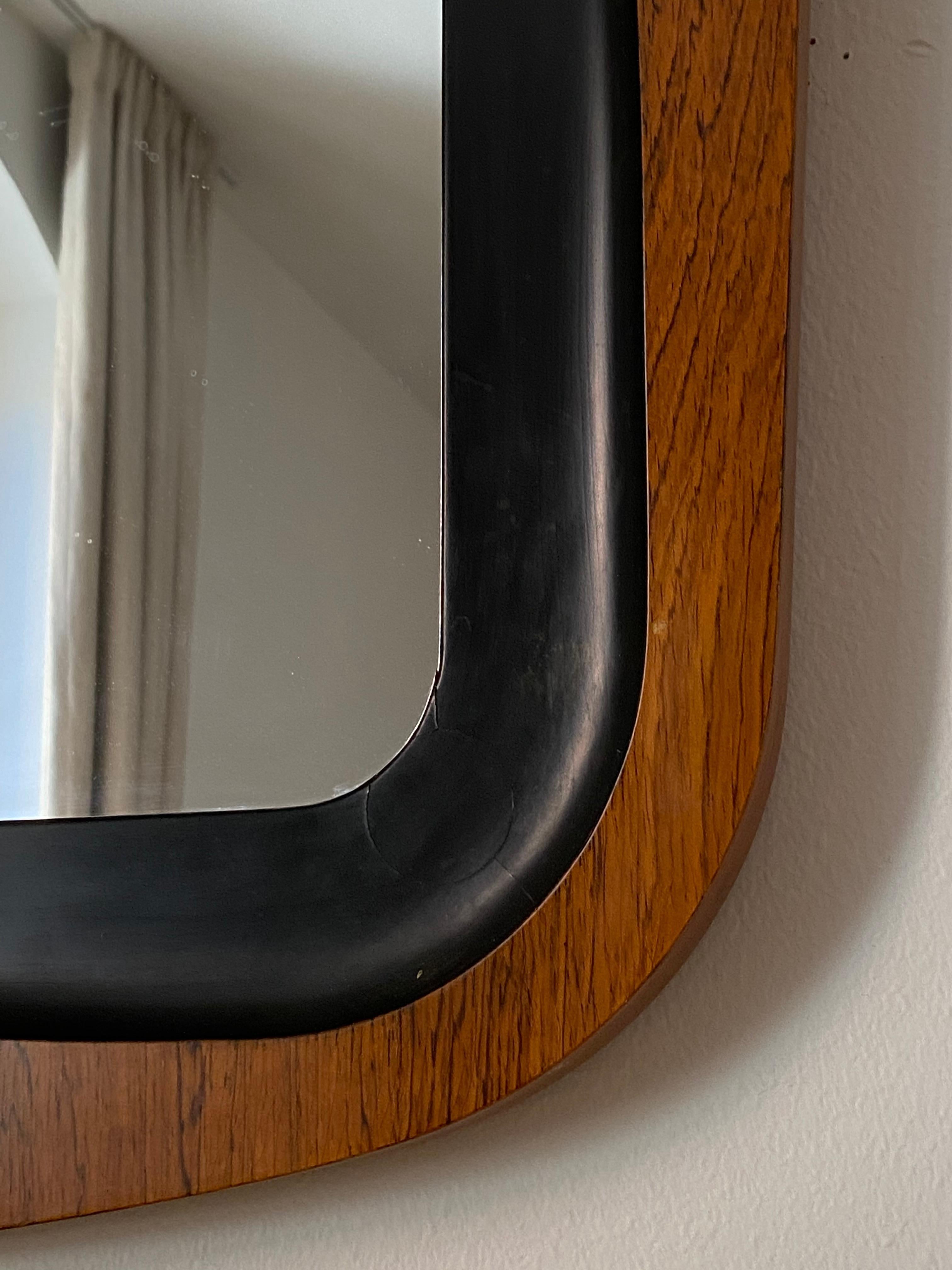 Swedish Glas & Trä, Rare Wall Mirror Rosewood Black-Painted Wood Hovmantorp Sweden 1950s