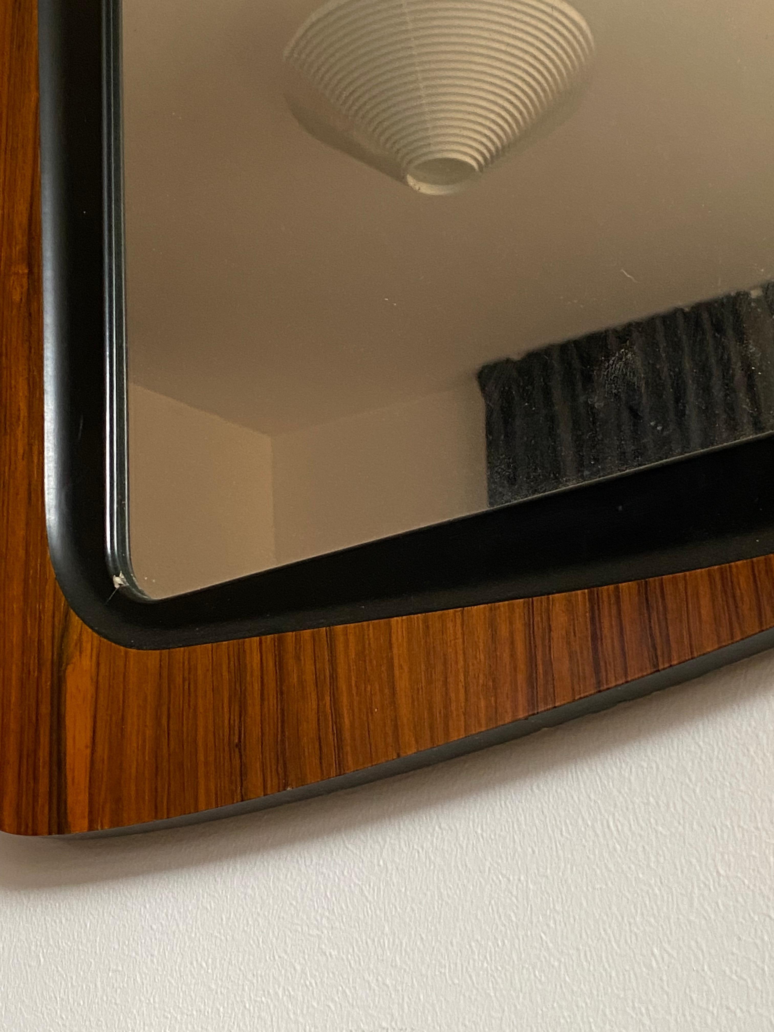 Swedish Glas & Trä, Rare Wall Mirror Rosewood Black-Painted Wood Hovmantorp Sweden 1950s