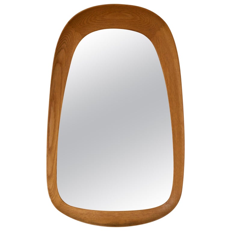 Glas and Trä, Sculptural Organic Wall Mirror, Stained Oak, Crystal Glass,  1950s For Sale at 1stDibs