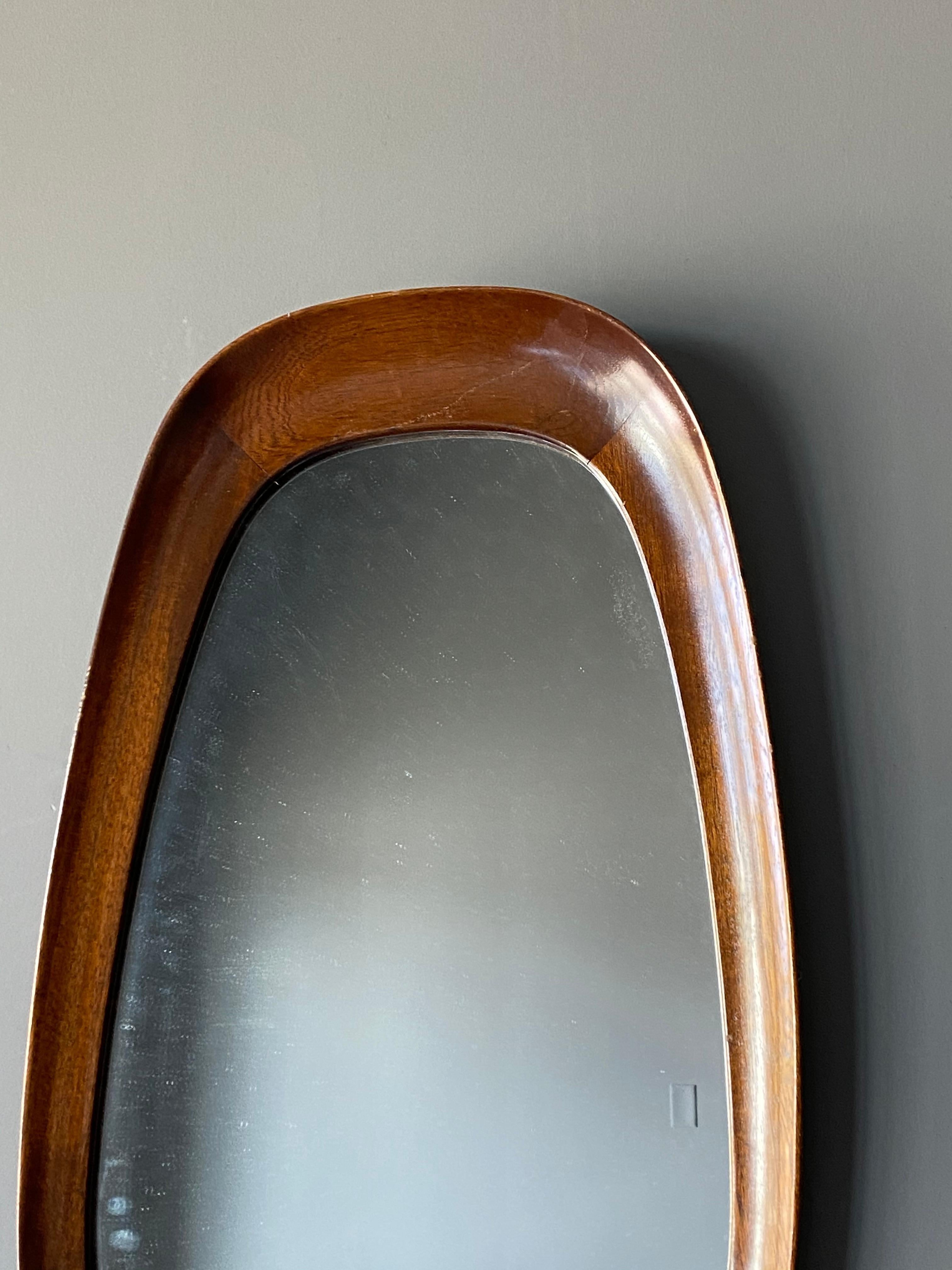 Swedish Glas & Trä, Sculptural Organic Wall Mirror, Teak, Crystal Glass, 1950s