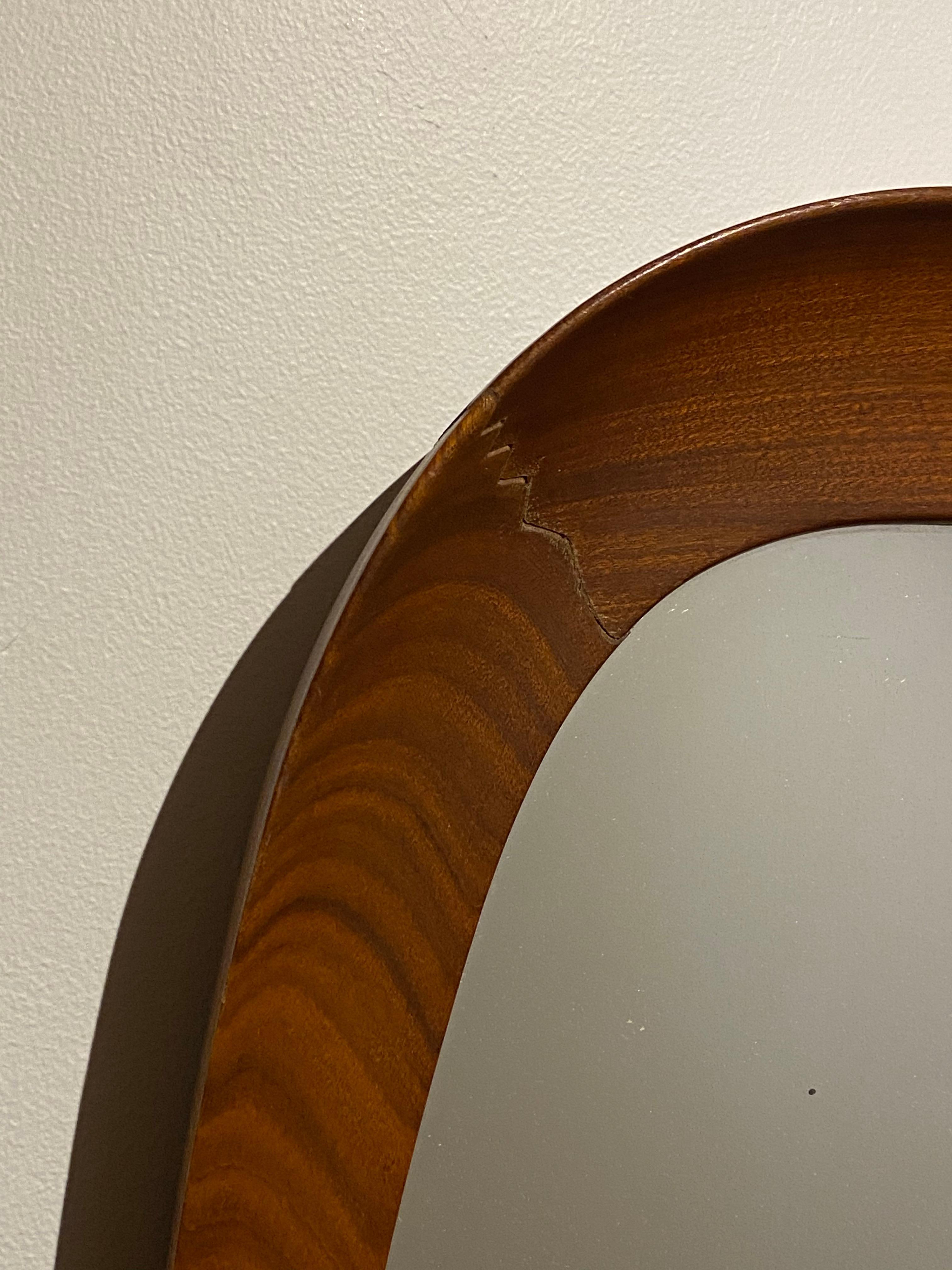 Glas & Trä, Sculptural Organic Wall Mirror, Teak, Crystal Glass, 1950s In Good Condition In High Point, NC
