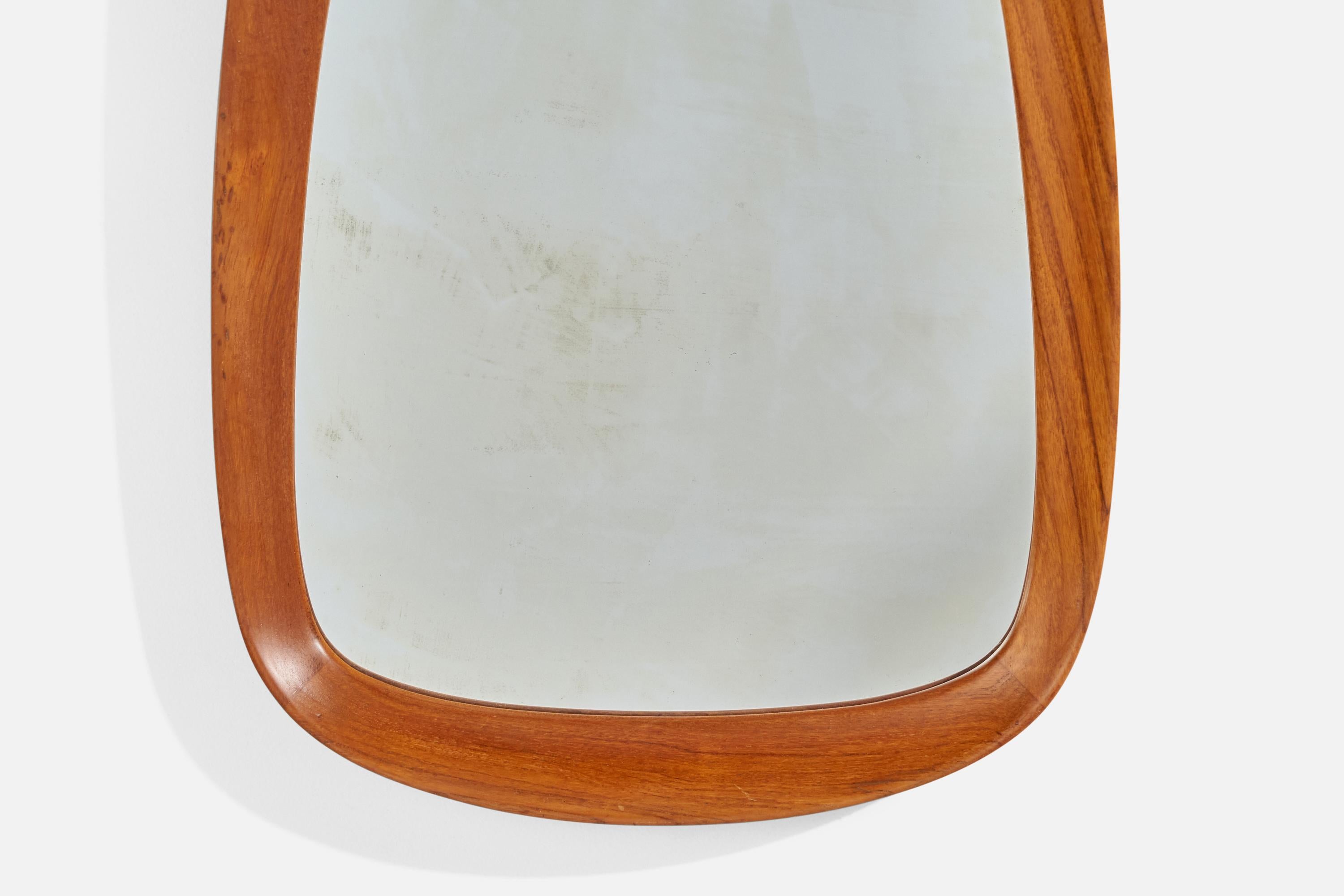 Swedish Glas & Trä, Sculptural Organic Wall Mirror, Teak, Crystal Glass, 1950s For Sale