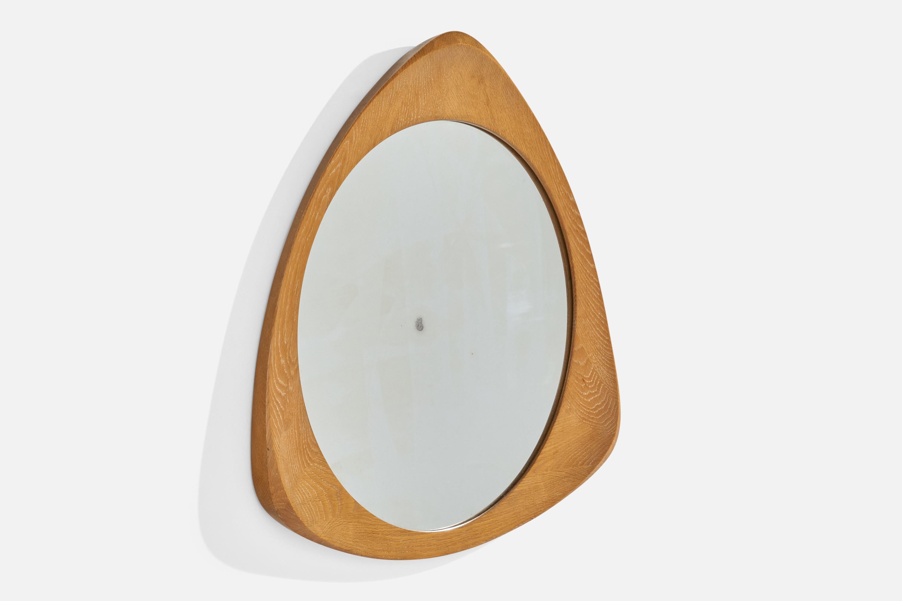 Mid-Century Modern Glas & Trä, Wall Mirror, Oak, Sweden, 1960s For Sale