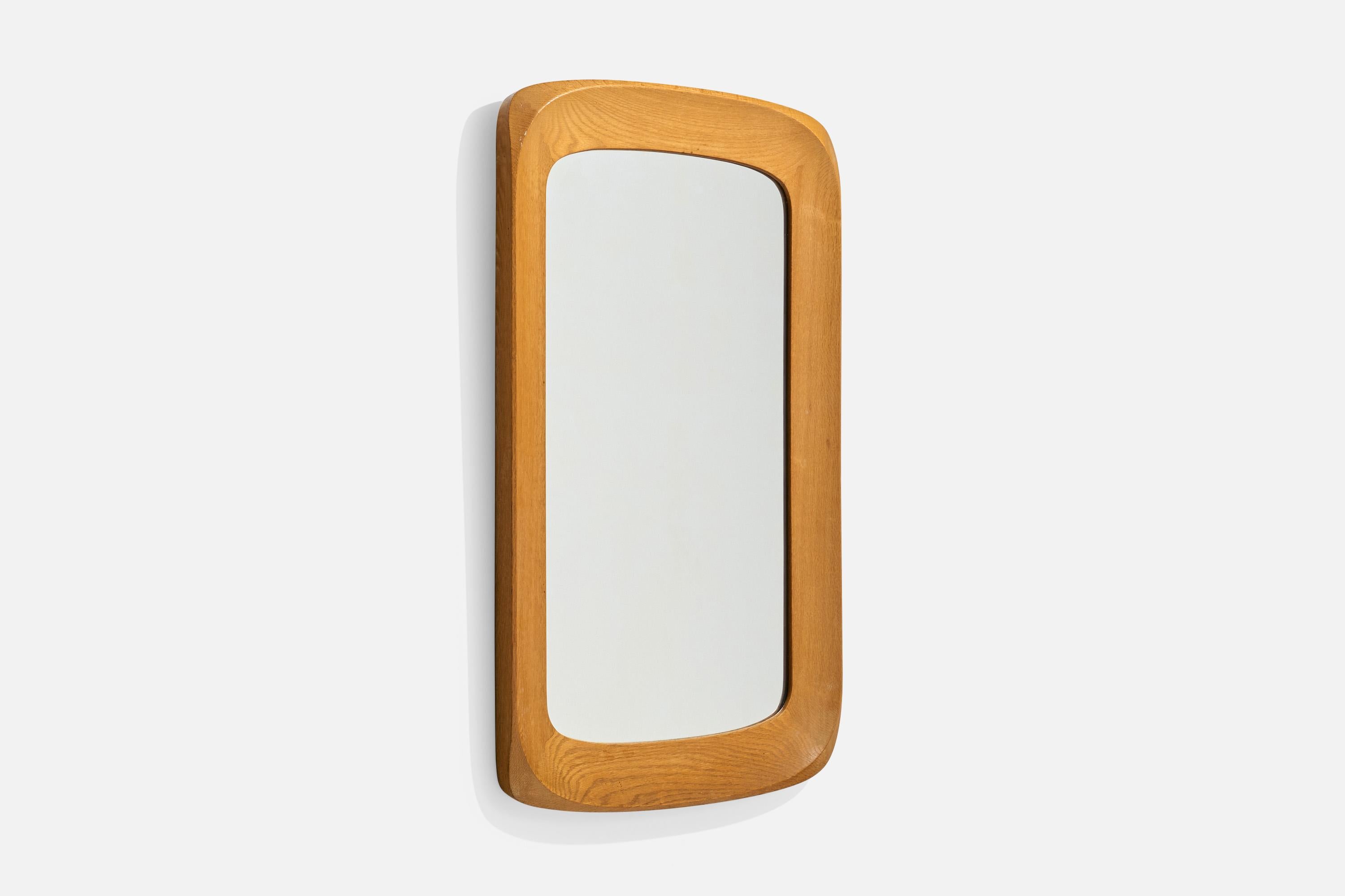 Swedish Glas & Trä, Wall Mirror, Oak, Sweden, 1960s For Sale