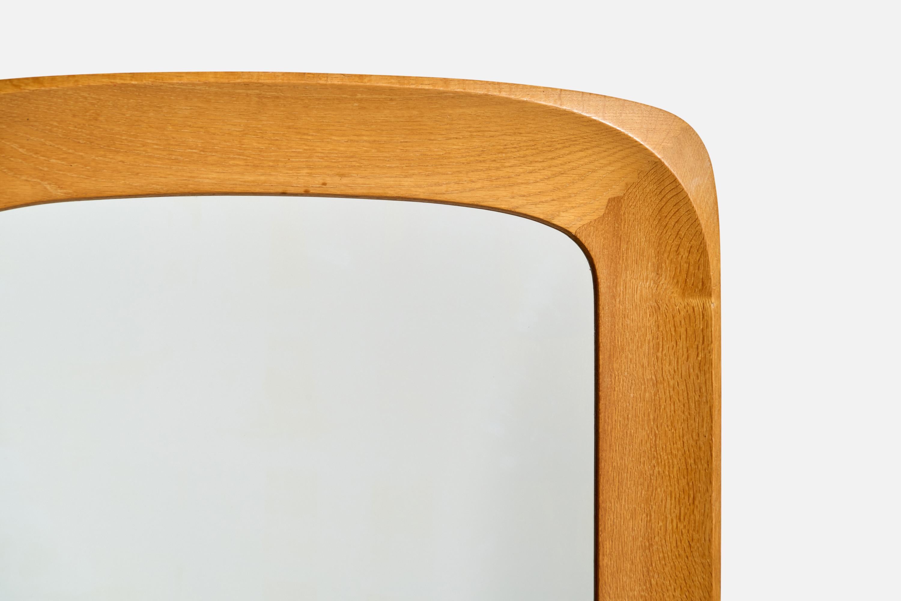 Mid-20th Century Glas & Trä, Wall Mirror, Oak, Sweden, 1960s For Sale