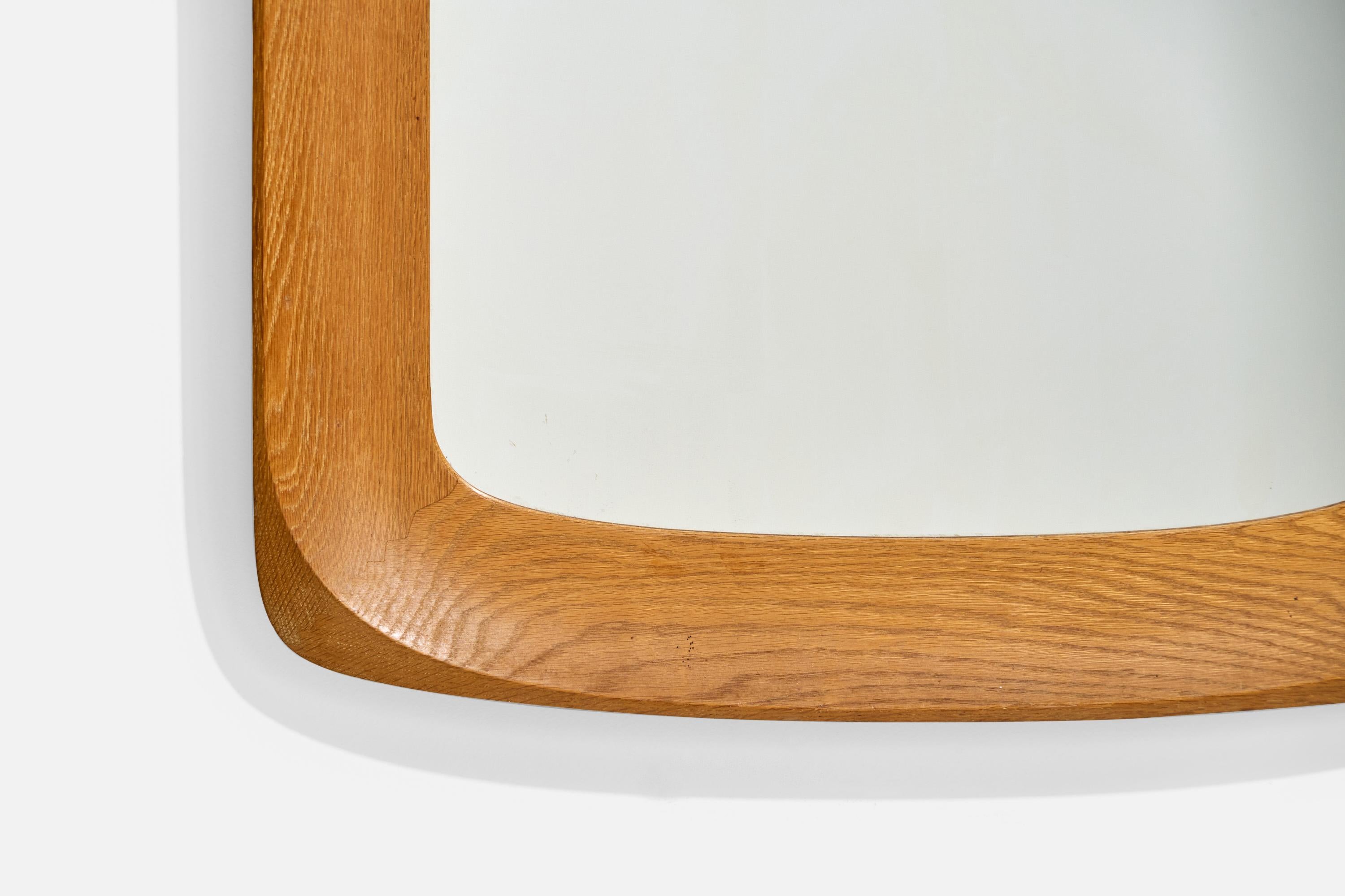Glas & Trä, Wall Mirror, Oak, Sweden, 1960s For Sale 3