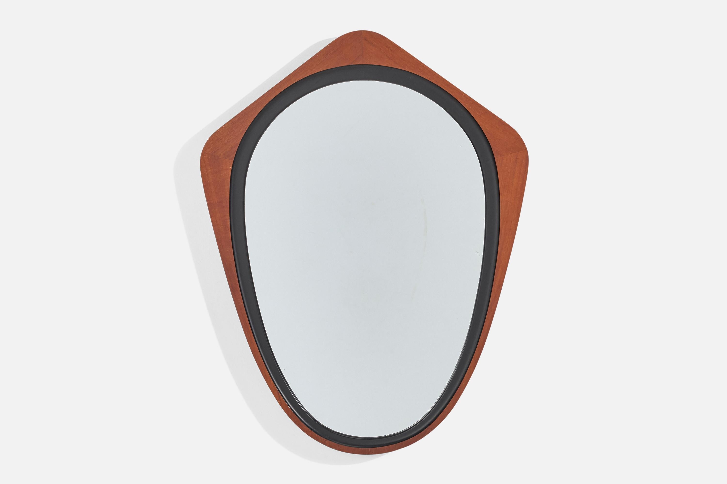 Mid-Century Modern Glas & Trä, Wall Mirror, Rosewood, Black-Painted Wood, Hovmantorp, Sweden, 1950s For Sale