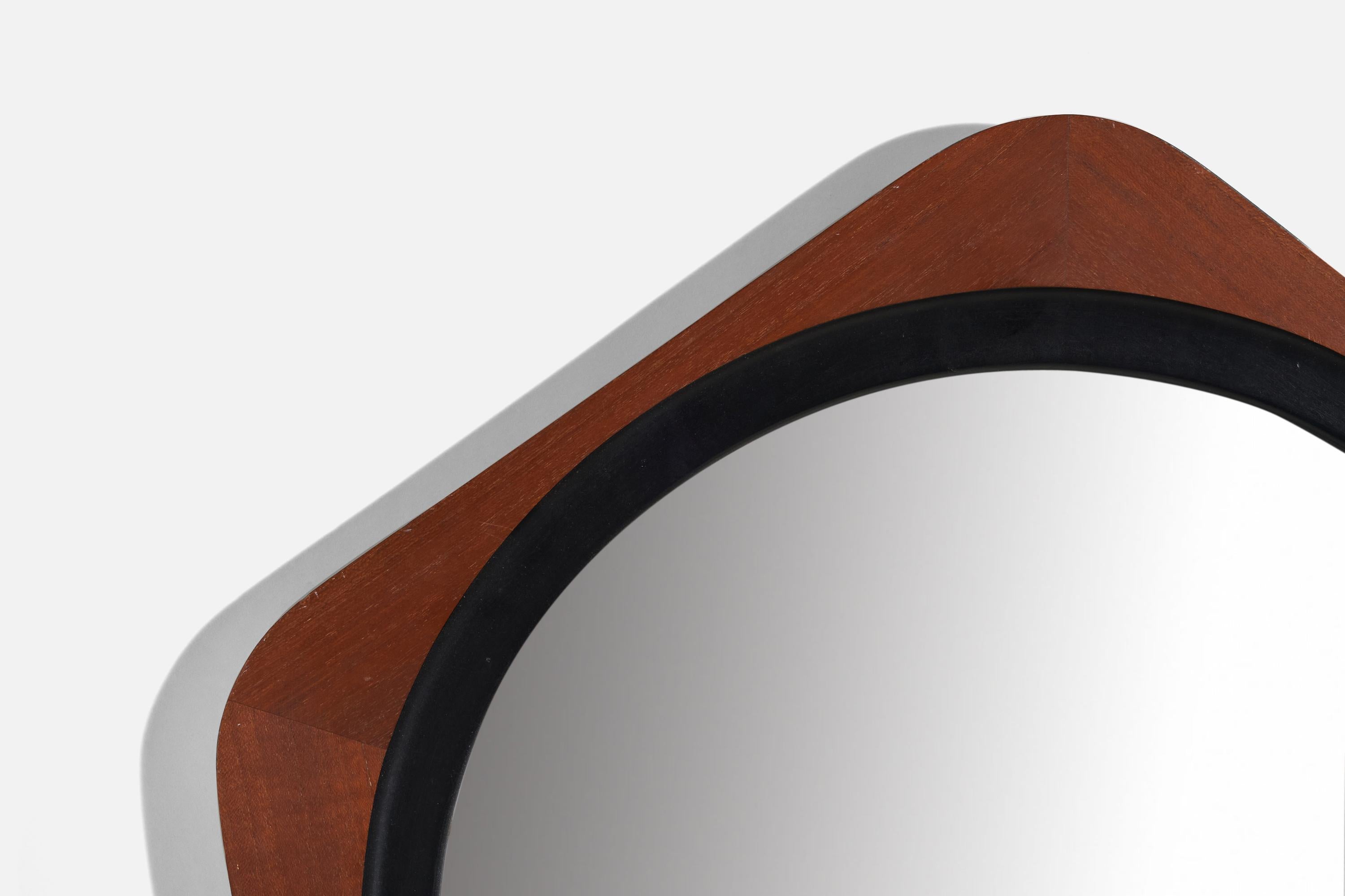 Swedish Glas & Trä, Wall Mirror, Rosewood, Black-Painted Wood, Hovmantorp, Sweden, 1950s For Sale