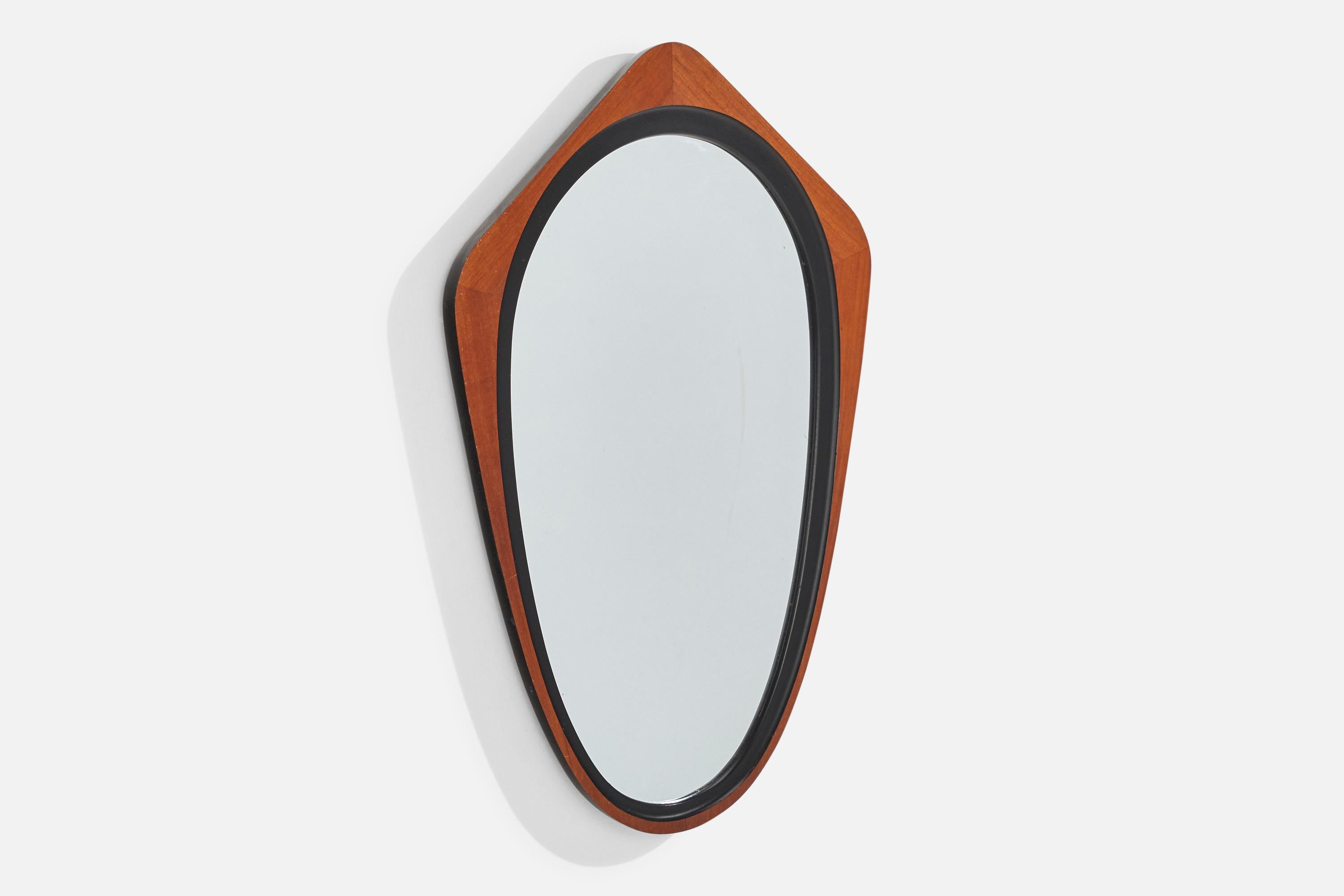 Swedish Glas & Trä, Wall Mirror, Rosewood, Black-Painted Wood, Hovmantorp, Sweden, 1950s For Sale