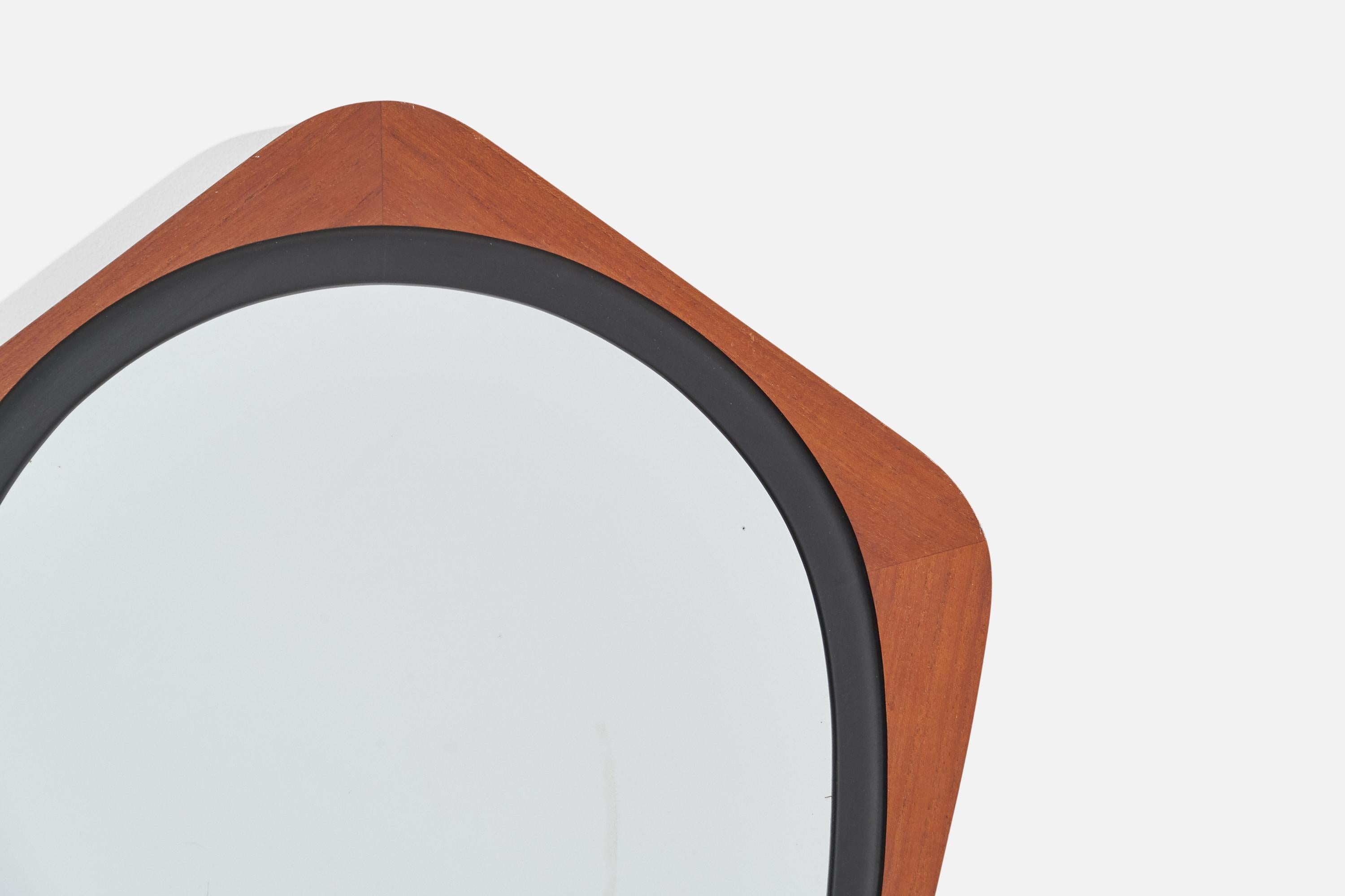 Mid-20th Century Glas & Trä, Wall Mirror, Rosewood, Black-Painted Wood, Hovmantorp, Sweden, 1950s For Sale