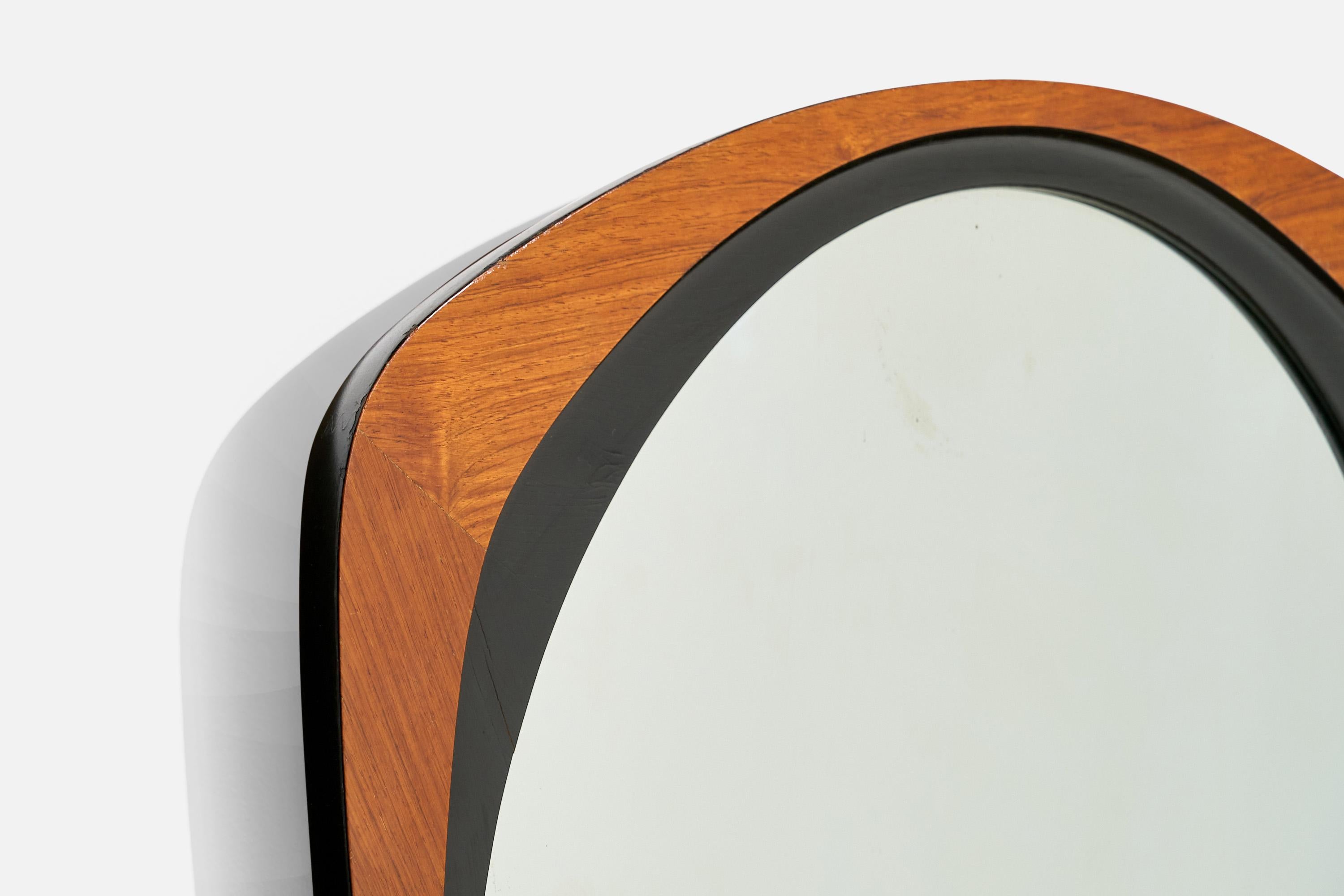 Glas & Trä, Wall Mirror, Rosewood, Black-Painted Wood, Sweden, 1950s For Sale 2