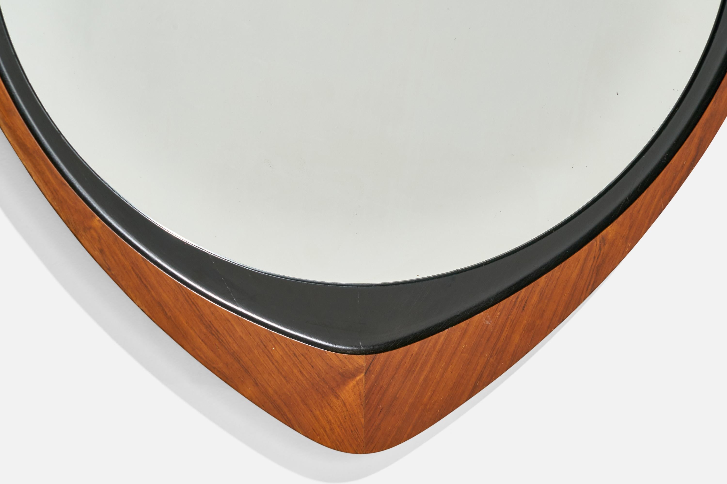 Glas & Trä, Wall Mirror, Rosewood, Black-Painted Wood, Sweden, 1950s For Sale 7