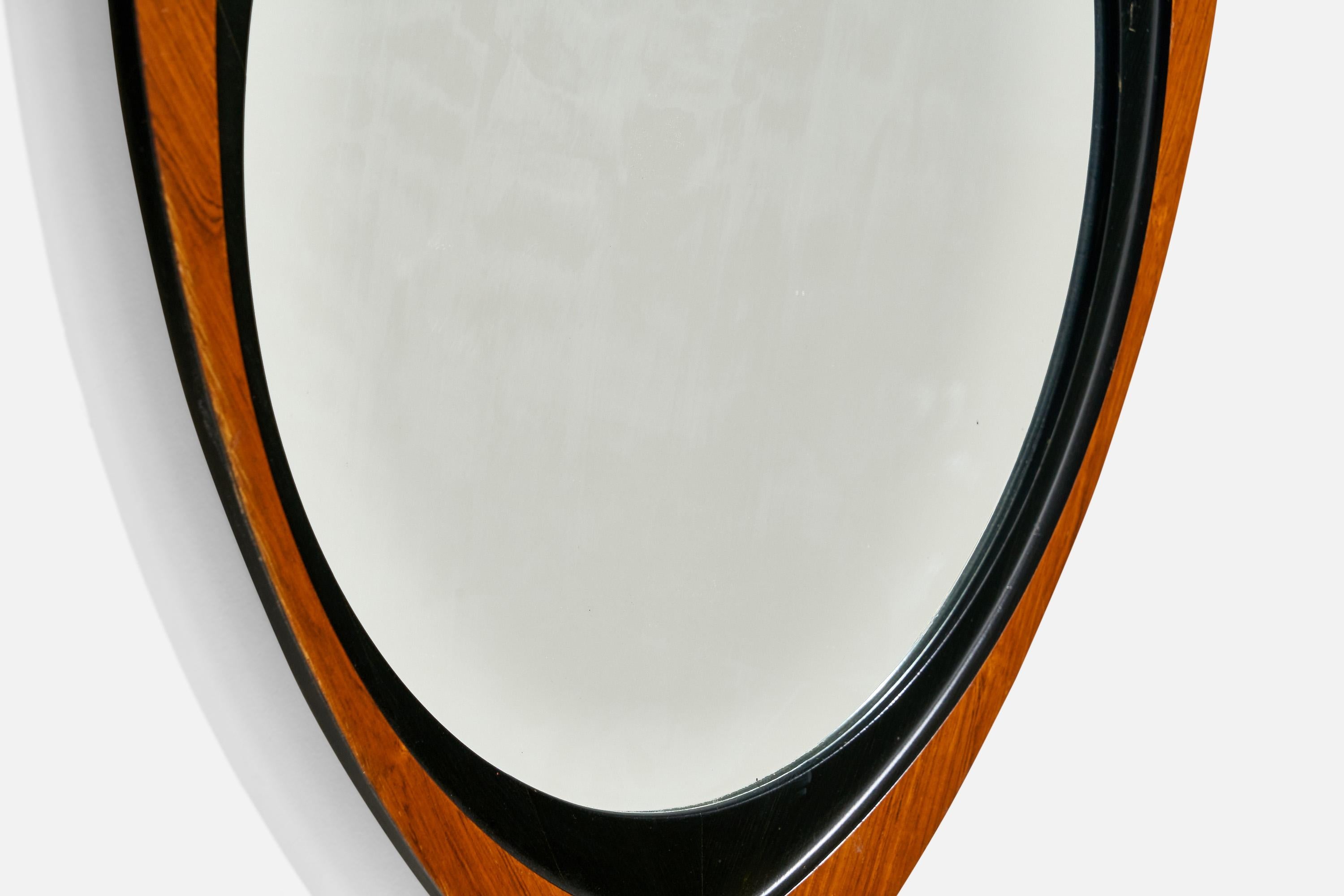 Glas & Trä, Wall Mirror, Rosewood, Black-Painted Wood, Sweden, 1950s For Sale 8