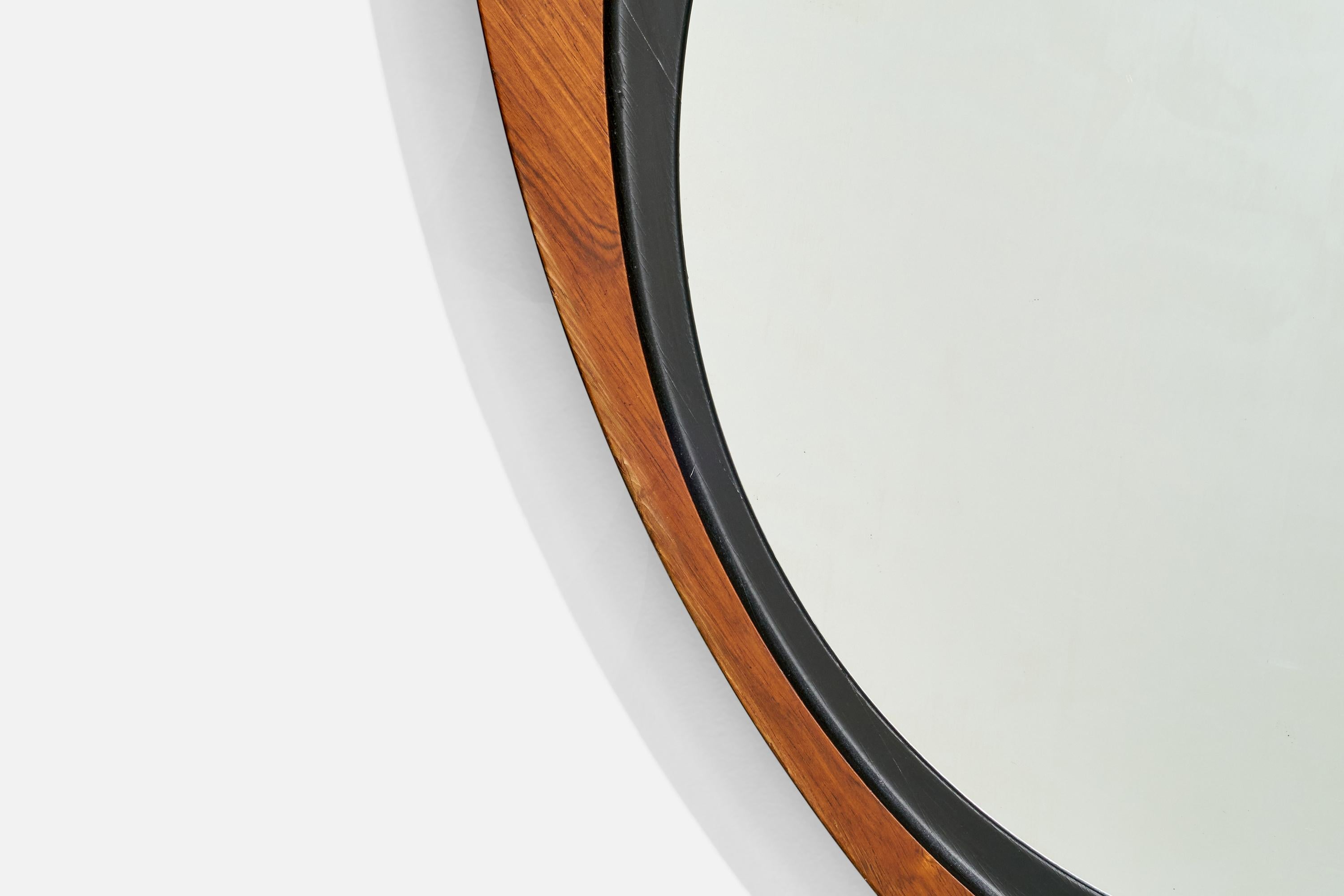Mid-Century Modern Glas & Trä, Wall Mirror, Rosewood, Black-Painted Wood, Sweden, 1950s For Sale