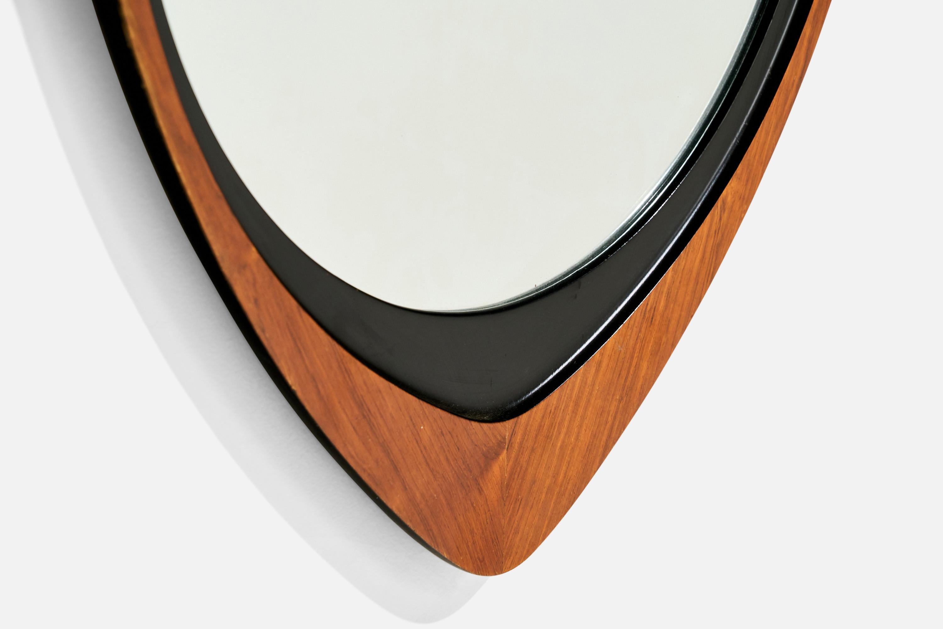 Swedish Glas & Trä, Wall Mirror, Rosewood, Black-Painted Wood, Sweden, 1950s For Sale