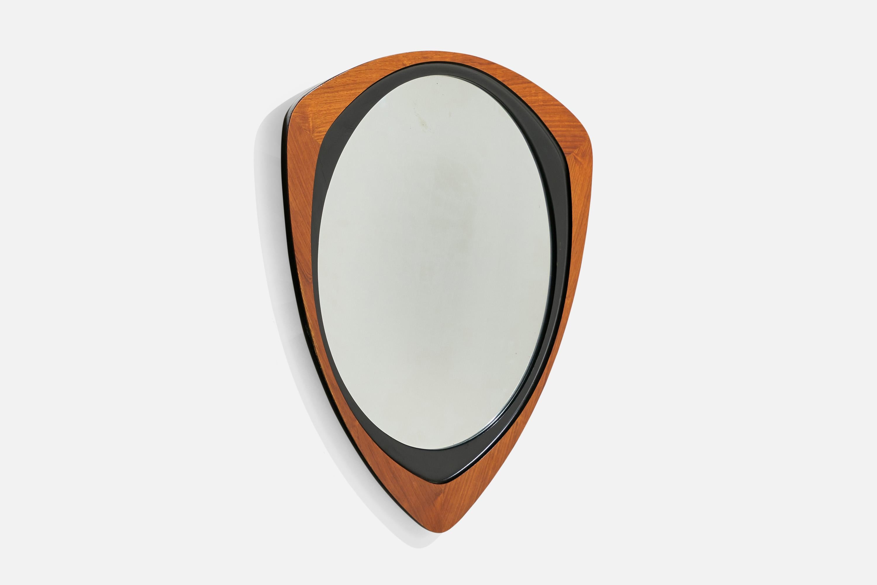 Glas & Trä, Wall Mirror, Rosewood, Black-Painted Wood, Sweden, 1950s For Sale 1